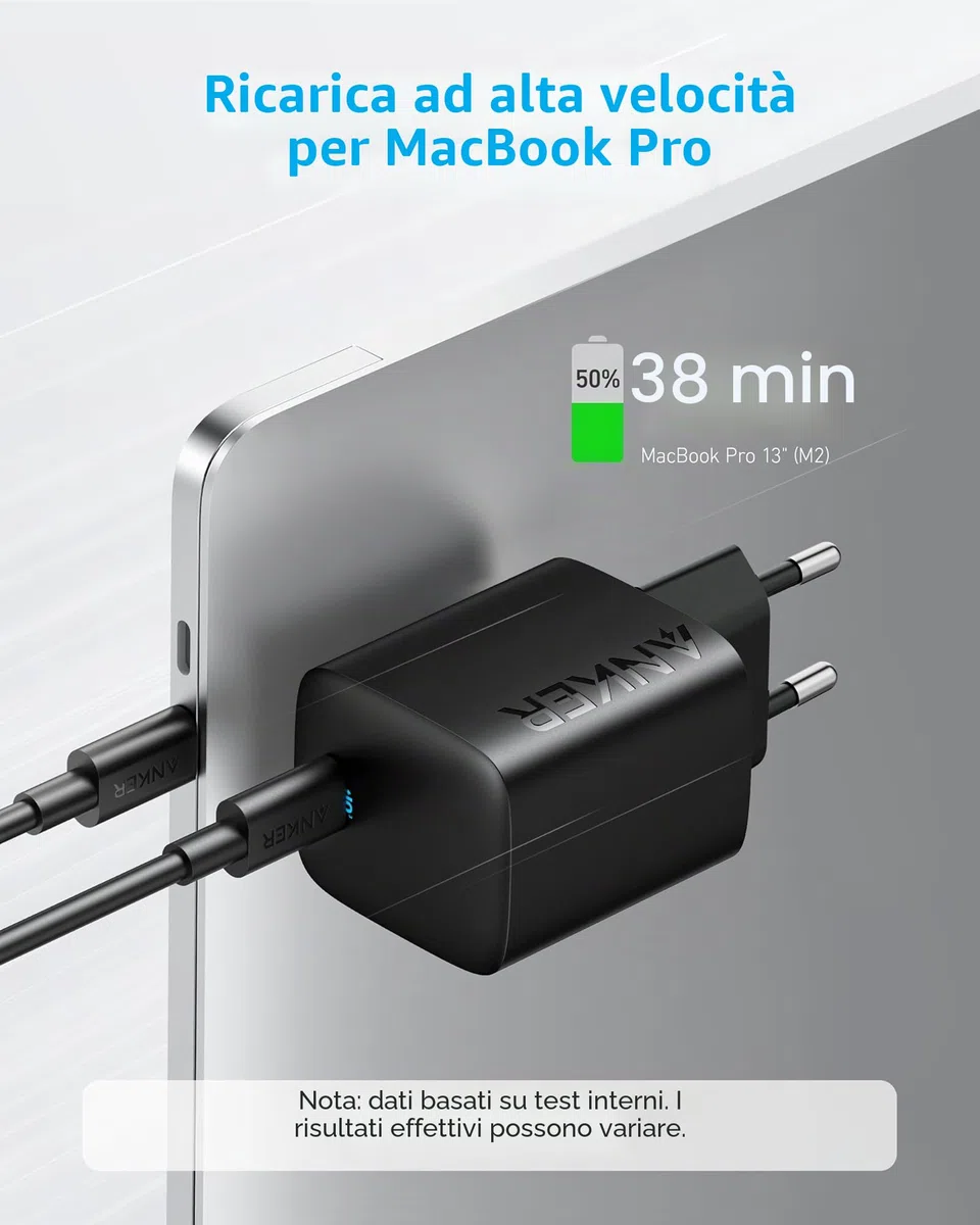 Anker Caricatore USB C 67 W, Caric 315, Caric Rapido Compatto Richiudibile PIQ 3.0, per MacBook PRO/Air, iPhone 17 Pro Max Air/Serie 16-12, iPad, Samsung S25 Ultra, Pixel, AirPods e Altro