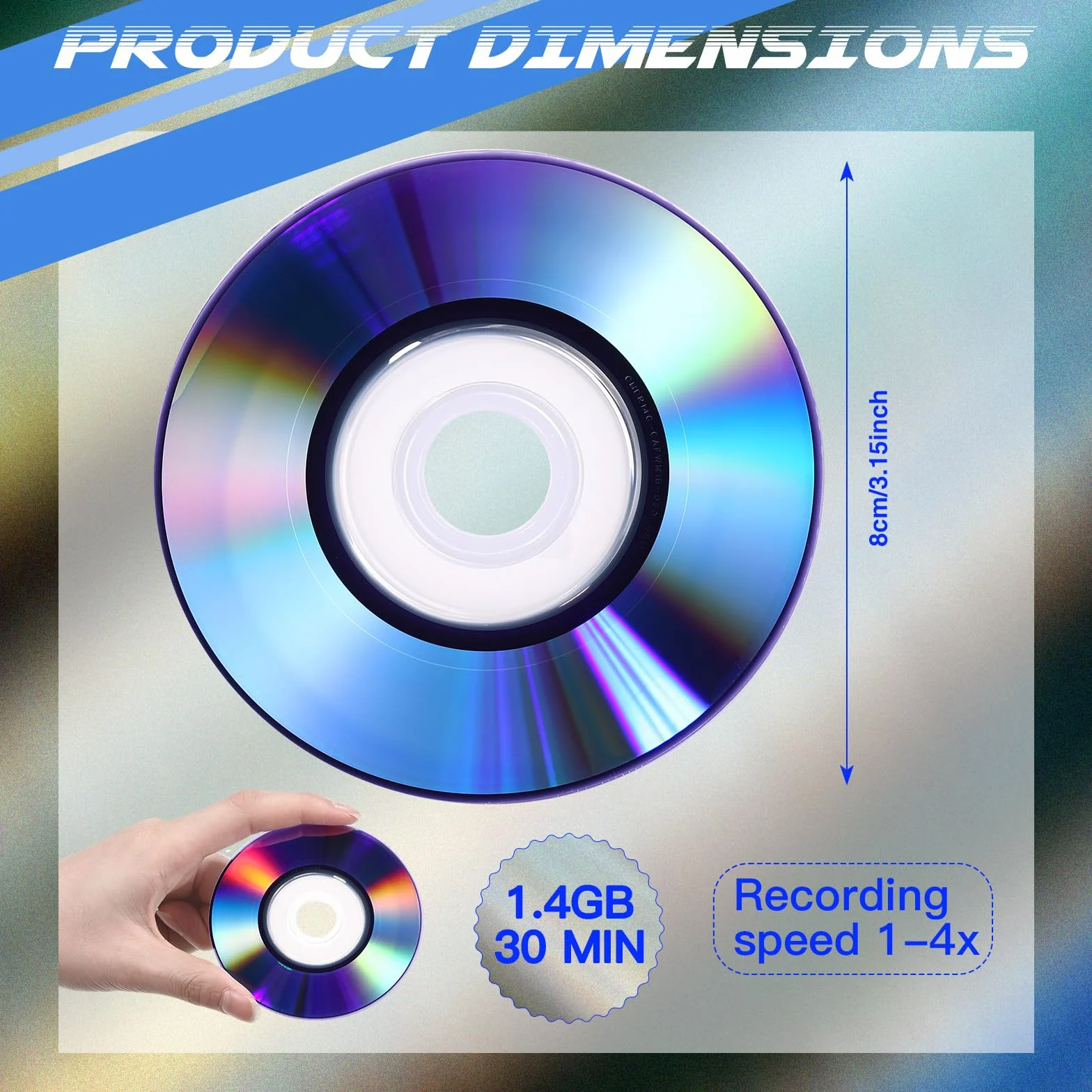 Copkim 50 dischi DVD-R vuoti da 3 pollici da 1,4 GB registrabili 1-4 mini DVD-R stampabili, dischi vuoti per videoregistratori