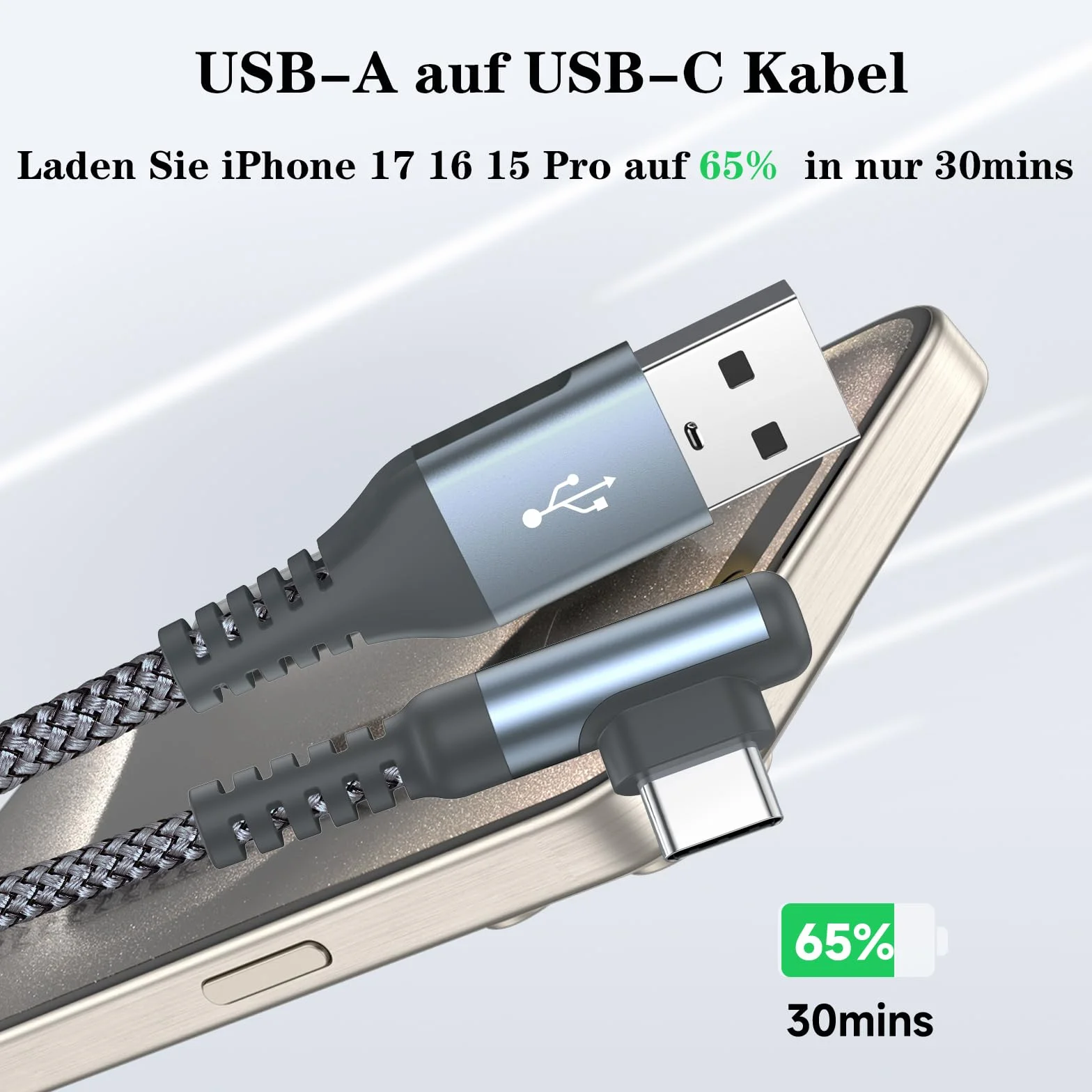 Cavo USB C angolo di 90 gradi [2 pezzi 2m] ricarica rapida, cavo di ricarica Cavo USB C in nylon tipo C per Samsung Galaxy S21 Plus, Note10 / 9/8, M31, A71 A52 A51 A50 A40 A10 A7, Mi9 / 8 (grigio)