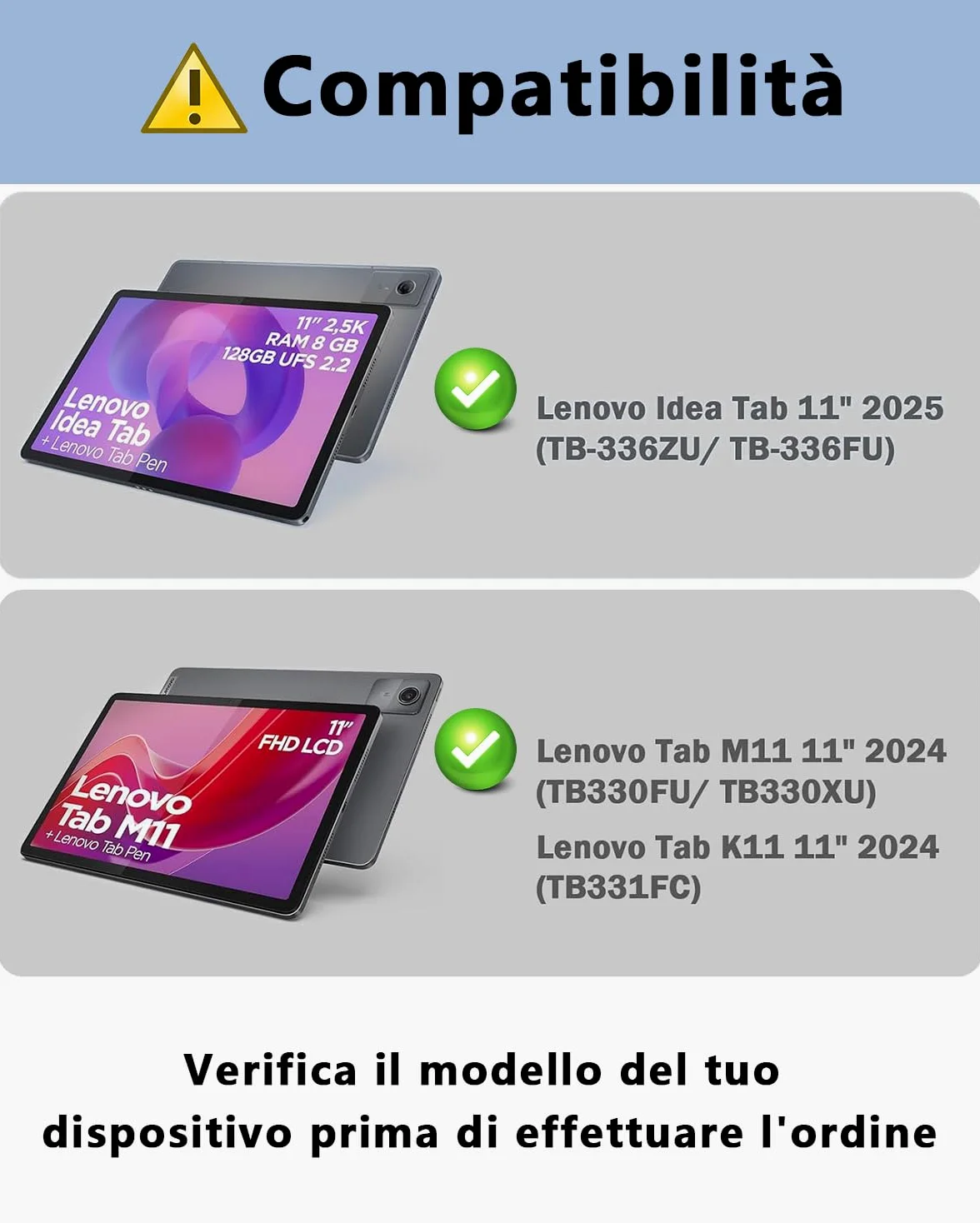 Per Lenovo Tab M11 (TB330) 2024 11 Pollici/Lenovo Idea Tab (TB-336ZU TB-336FU) 2025 11 Pollici Cover Con Wireless Bluetooth Italiano (QWERTY) Tastiera Retroilluminati e Mouse Backlit Keyboard Case