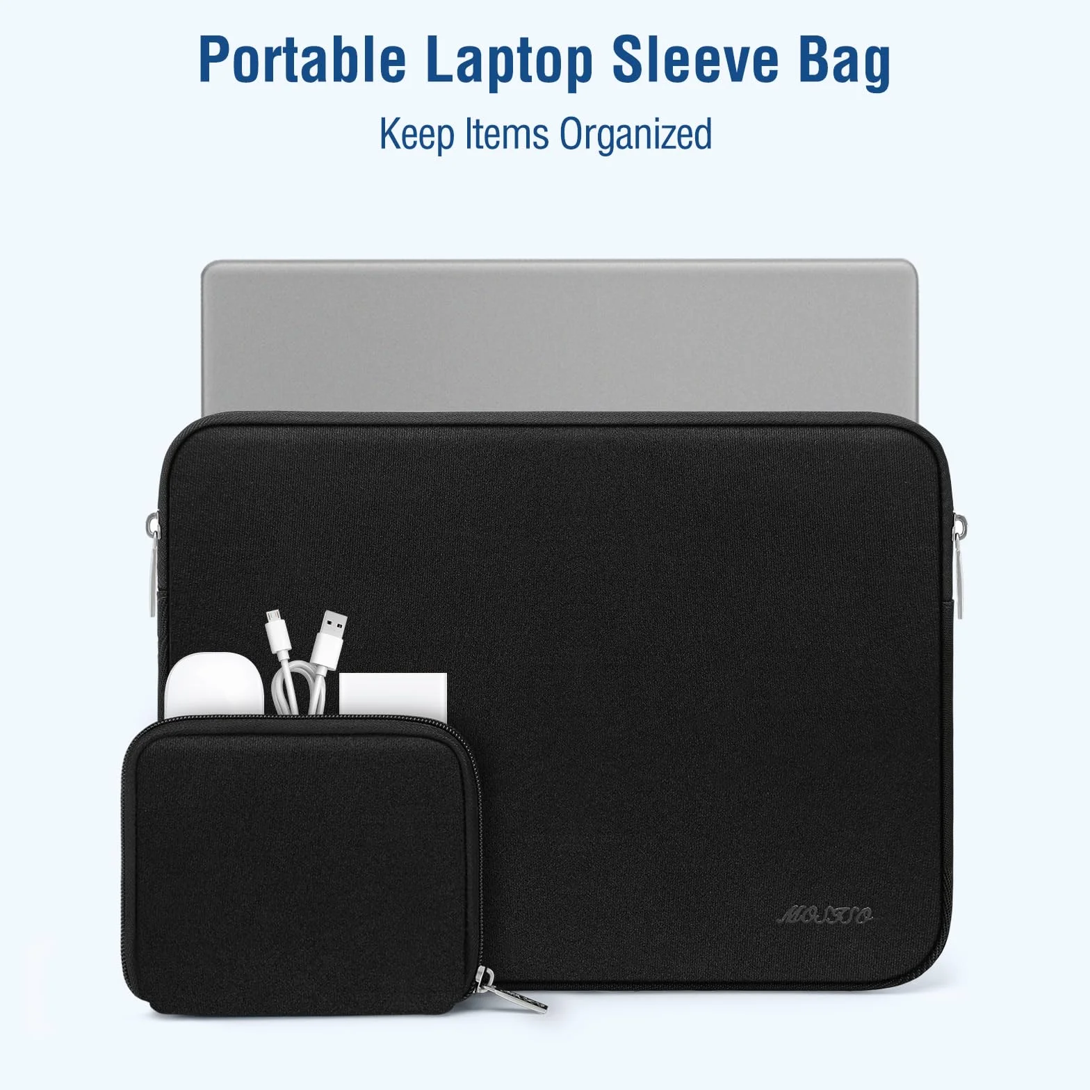 MOSISO Sottile Zaino per Laptop, 15,6 pollici Borsa Impermeabile per Laptop | e 13 pollici Custodia Laptop, 13 pollici Borsa PC, Neoprene Borse Computer con Custodia Piccola, Nero e Nero