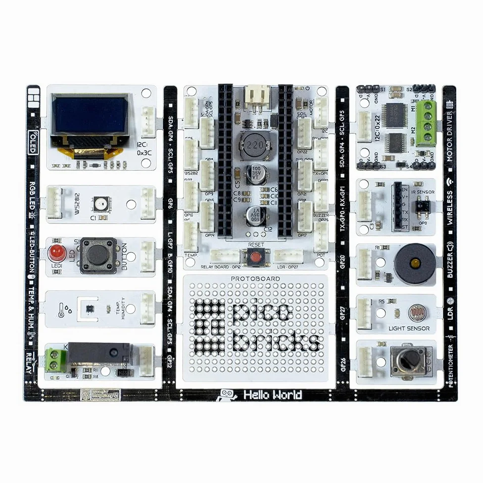 Picobricks - Starter kit Raspberry Pi Pico W con ampia guida all'apprendimento, kit Raspberry Pi, Raspberry Pi Starter Kit, set elettronico (non incluso Pico W)