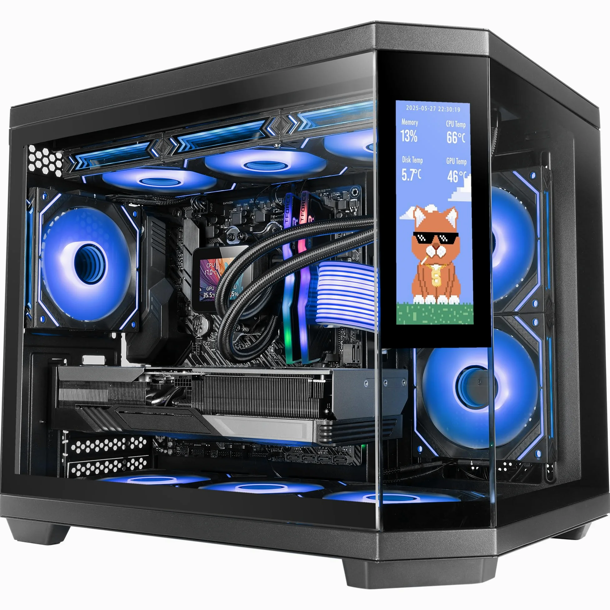 Mars Gaming MC-3TCORELCDM Case Gaming Micro-ATX, Schermo IPS 7,2” Personalizzabile, Triplo Vetro Temperato, Struttura Doppia Camera Laterale, Supporto per Raffreddamento Liquido fino a 360mm, Nero
