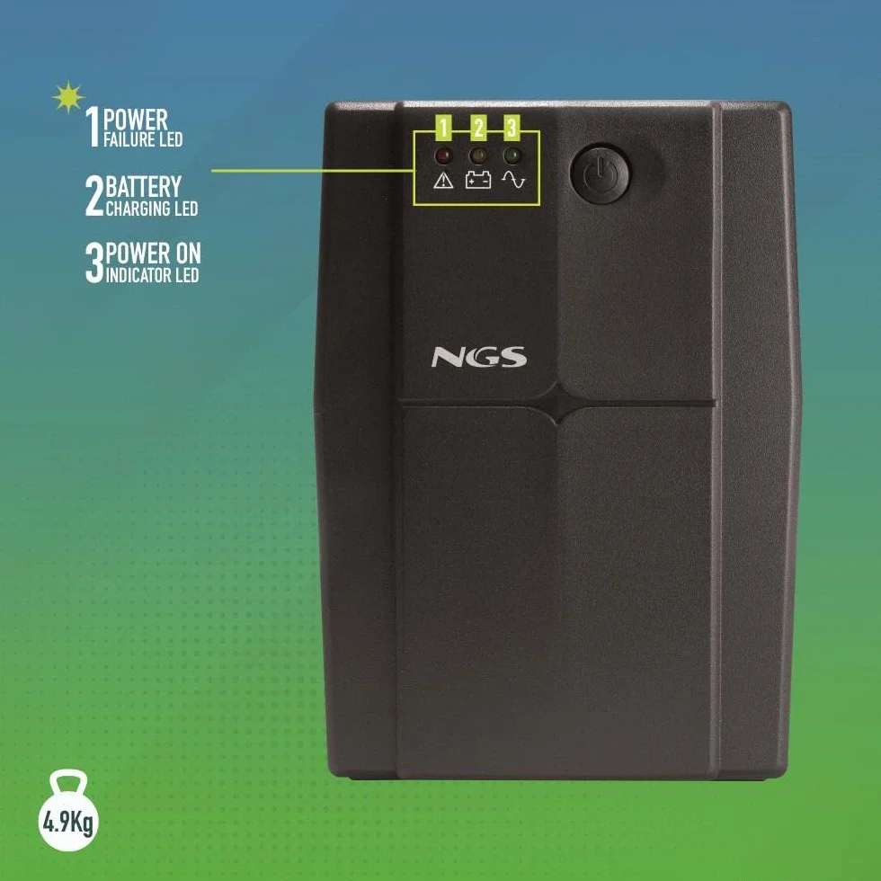 NGS FORTRESS900V3 - Gruppo di continuità UPS, Off Line UPS 600 VA, Tensione a Uscita Stabile di 360W per 2 Prese Schuko