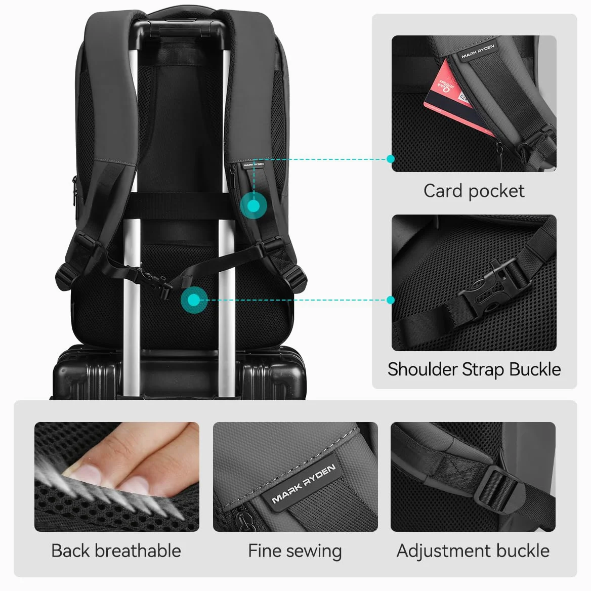 MARK RYDEN Zaino portatile di grande capacità con USB 17.3 pollici/15.6 pollici per gli uomini zaino multifunzione antifurto zaino giorno per business