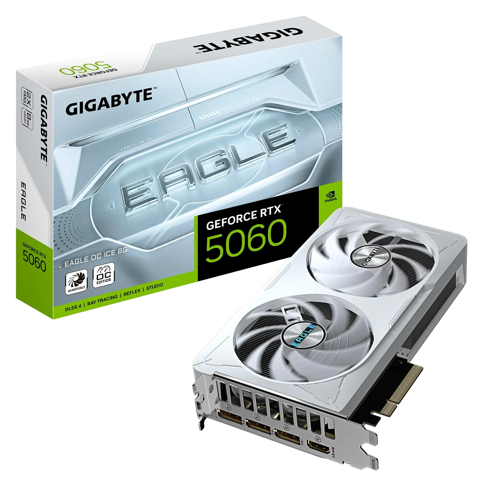 Gigabyte GeForce RTX 5060 EAGLE OC ICE 8G Scheda Grafica - 8GB GDDR7, 128bit, PCI-E 5.0, 2550 MHz Frequenza core, 3 x DisplayPort, 1 x HDMI, GV-N5060EAGLEOC ICE-8GD