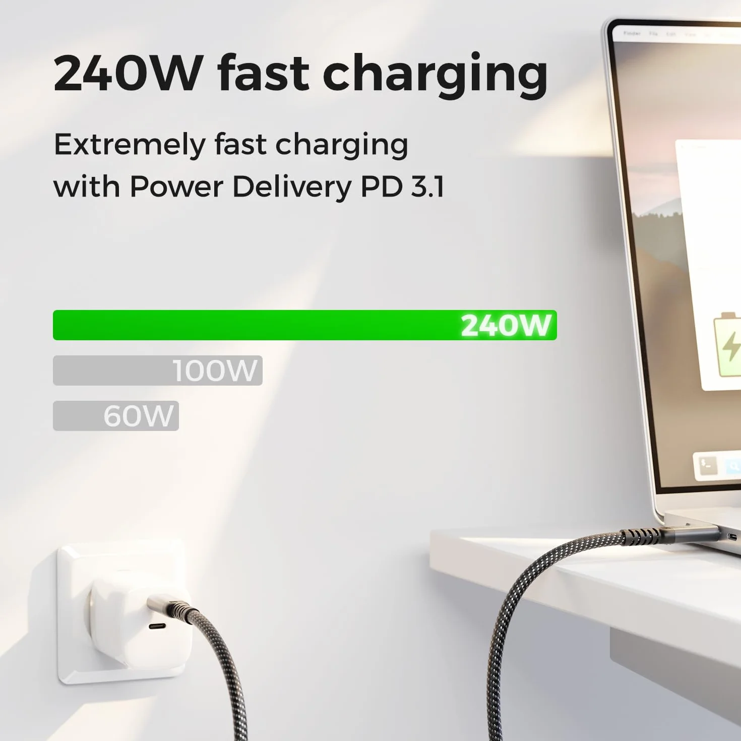 deleyCON 2m Cavo USB-C 40 Gbps 240W USB 4.0 Cavo di Ricarica e Dati, DP Alt Mode, 8K@60Hz per Notebook, MacBook, Monitor, SSD, iPad, iPhone 17 16 Air Max Pro, Galaxy S25 ecc.
