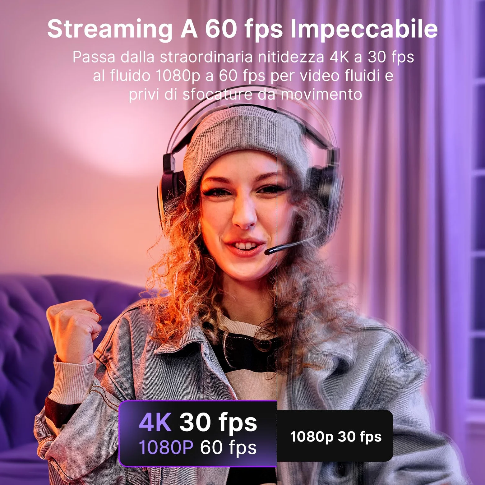 NexiGo N660P Pro Webcam 4K Con Lente Senza Distorsione, 1080P 60 FPS Autofocus, 3DNR, Microfoni Riduzione Rumore E Copertura Privacy, Webcam Gaming Streaming PC Mac Switch 2, Nero