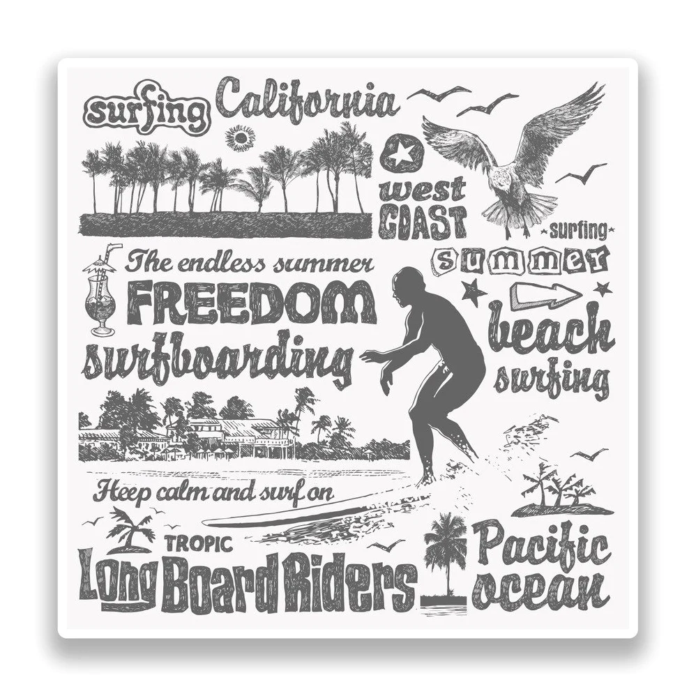 2 x 30cm/300mm Surf California Adesivi vinilici bagagli di viaggio #7194