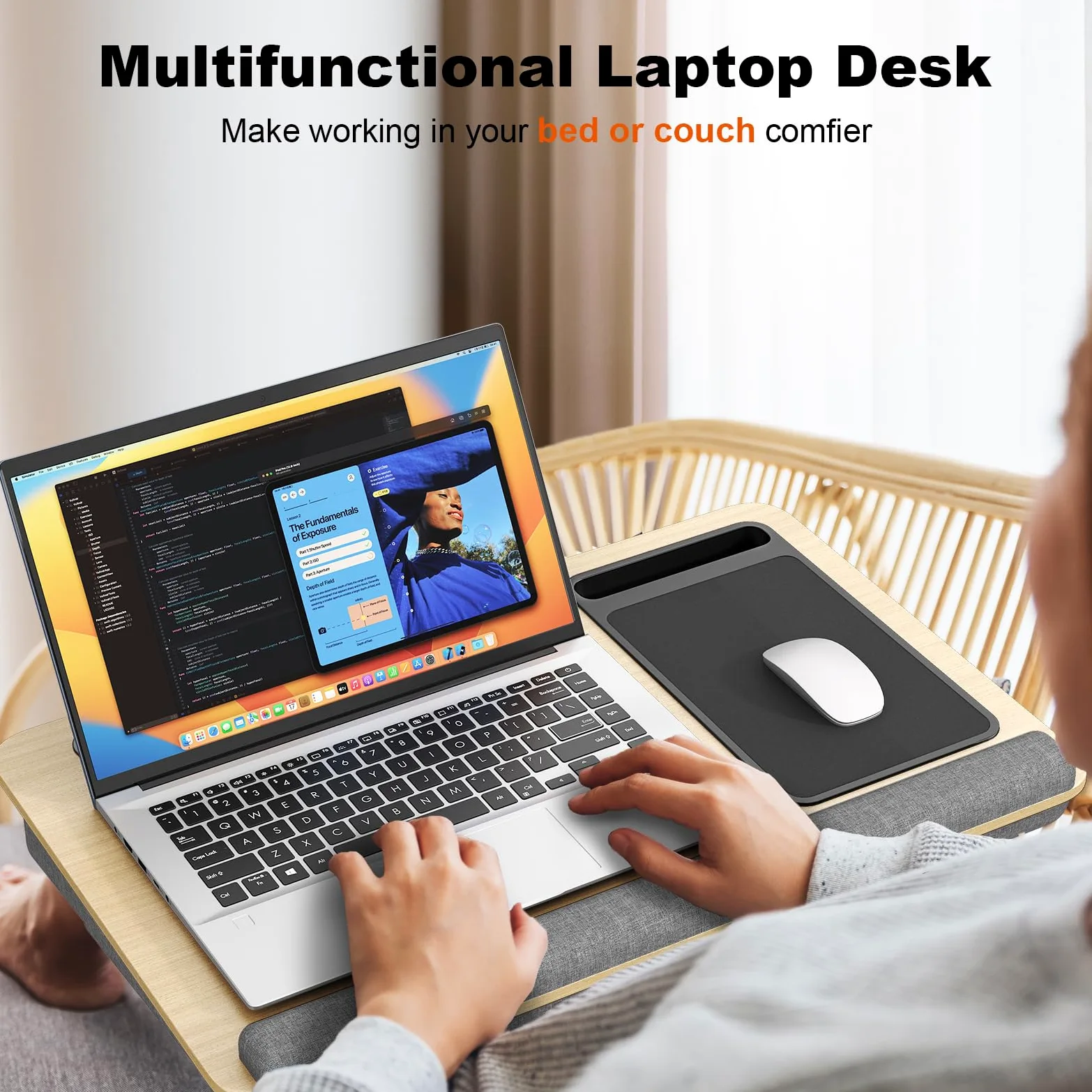 Lap Desk per computer portatili fino a 17.3", PUTORSEN scrivania portatile extra large con tappetino per mouse e tappetino da polso per notebook, Tablet, supporto per laptop con supporto per tablet