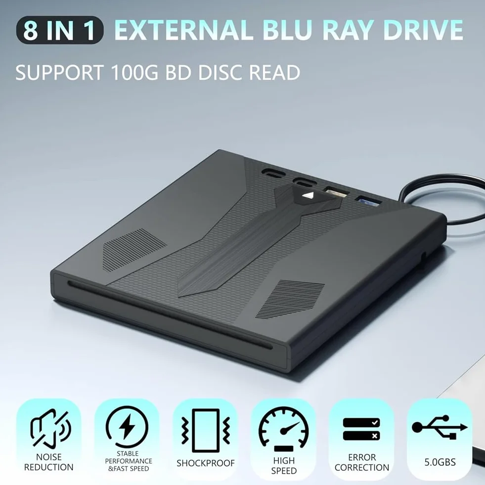 Unità Blu Ray esterna ottica Blu Ray Drive Supporto disco 100G USB 3.0 e lettore DVD/CD/BD di tipo C per PC Laptop Desktop Unità Bluray ottica 3D