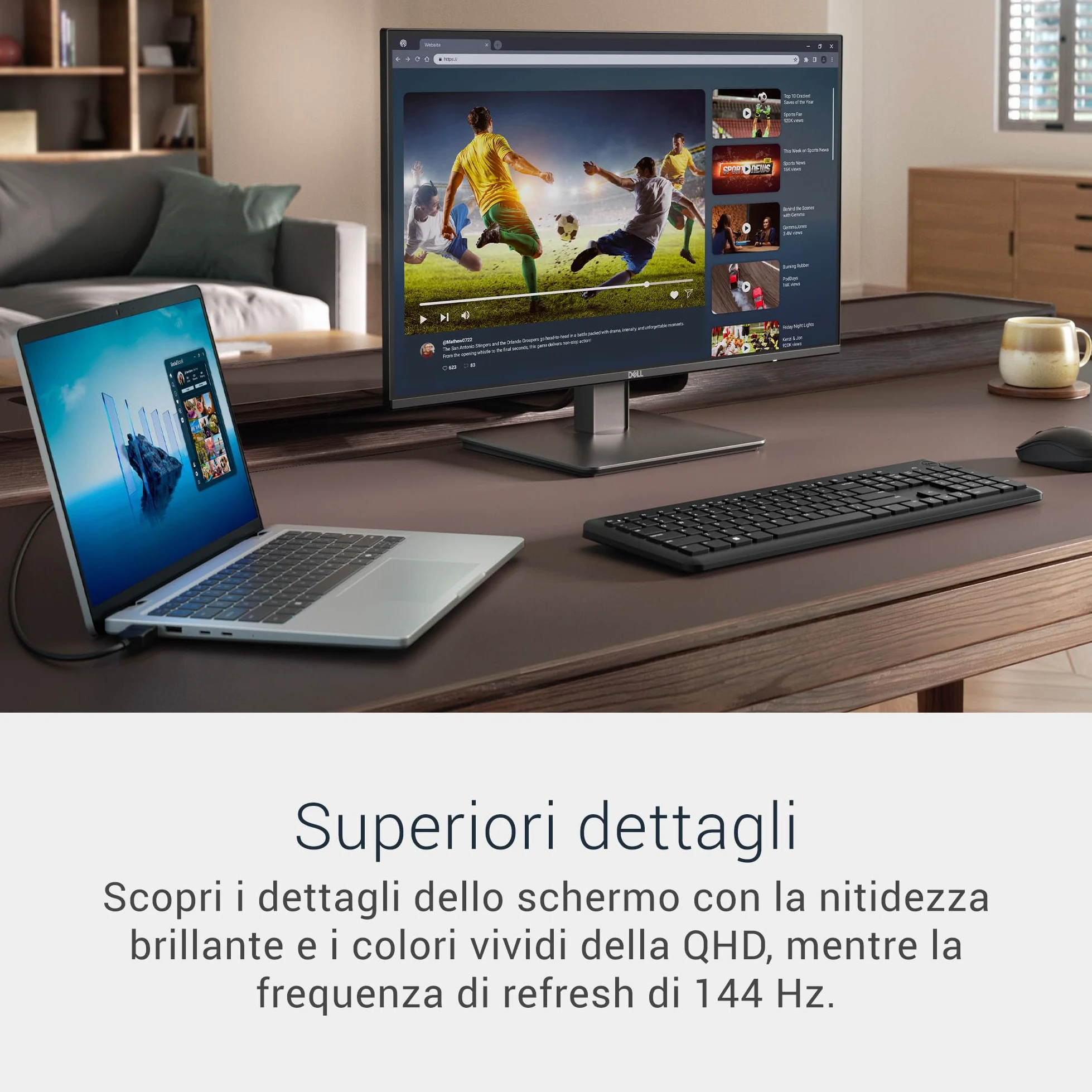 Dell 27 Monitor - SE2726D, QHD (2560x1440), 144Hz, IPS, 1ms MPRT, AMD FreeSync, 99% sRGB, VESA (100x100mm), DisplayPort, HDMI, 3 Anni di Garanzia, Nero
