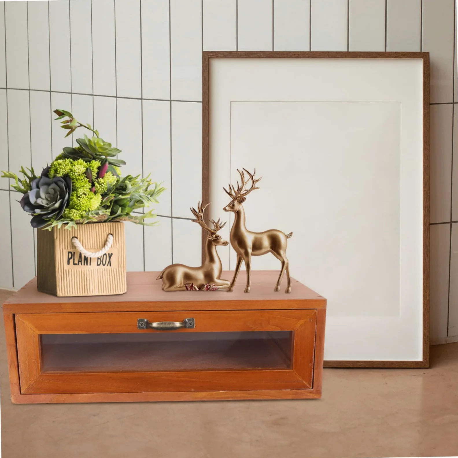 Supporto per Monitor retrò in Legno e Ferro Cassetto | Organizzatore da Scrivania per Ufficio, per Articoli di Cancelleria e Cosmetici, Stile Semplice Elegante