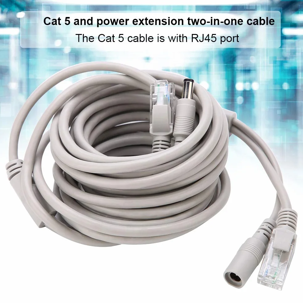 Cavo Ethernet RJ45 DC Ethernet Cavo CCTV Cavo Alimentazione E Dati 10Mbps 100Mbps Per Telecamere IP Sistema NVR(15m-bianco)