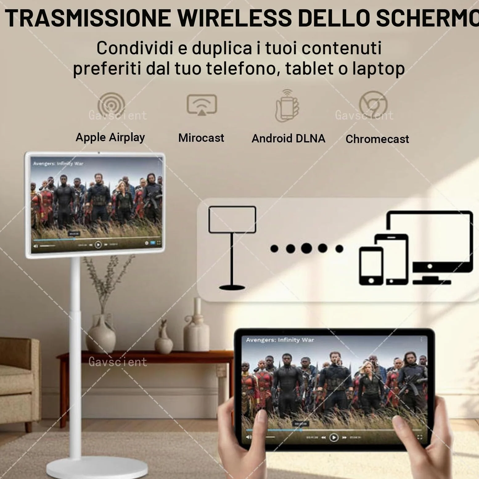 TV Intelligente Portatile FHD 2ª Generazione, Android 12, TV-Tablet Rotolante su Ruote, Batteria 6000mAh Integrata, Rotazione Completa – per Cinema Casa & Presentazioni Ufficio 21.5-8/128G