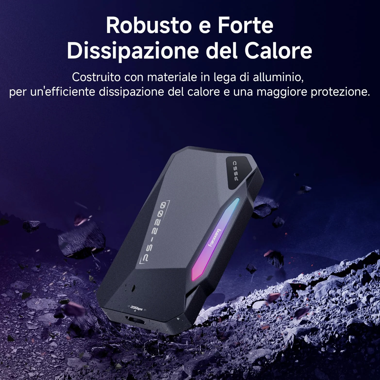 fanxiang 2TB SSD Esterno Magnetico，Fino a 2050MB/s, USB 3.2 Gen2 USB-C, SSD Portatile con RGB LEDs, 4k ProRes HDR, Unità a Stato Solido Esterna per iphone15/16, Android/Pc/Mac-PS2200