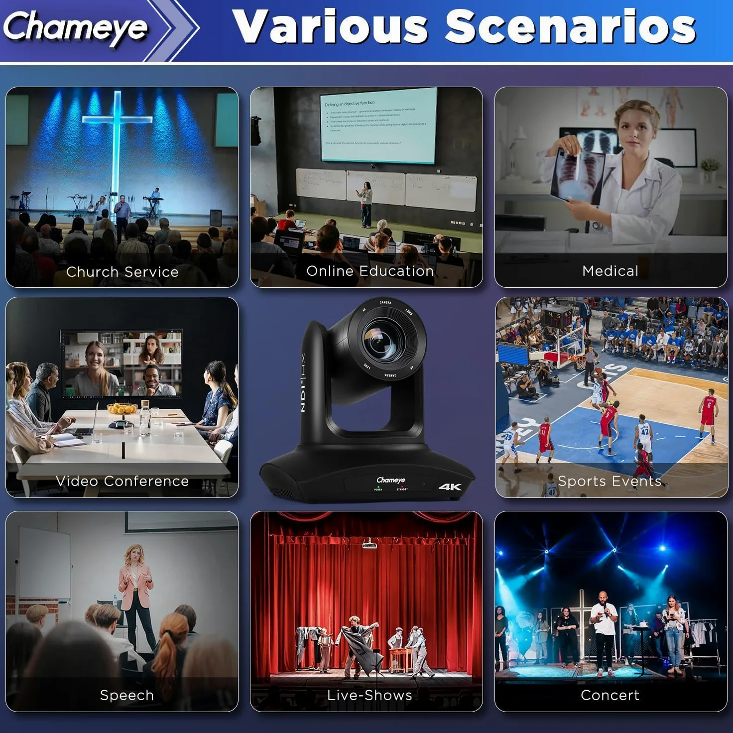 Chameye Telecamera PTZ 4K con NDI, Tracciamento AI-Automatico, Zoom Ottico 20X (Zoom ibrido 30x), Certificazione NDI HX, HDMI/USB 3.0/LAN, per Chiesa, Culto, Istruzione, Conferenze, Nero (C420T)