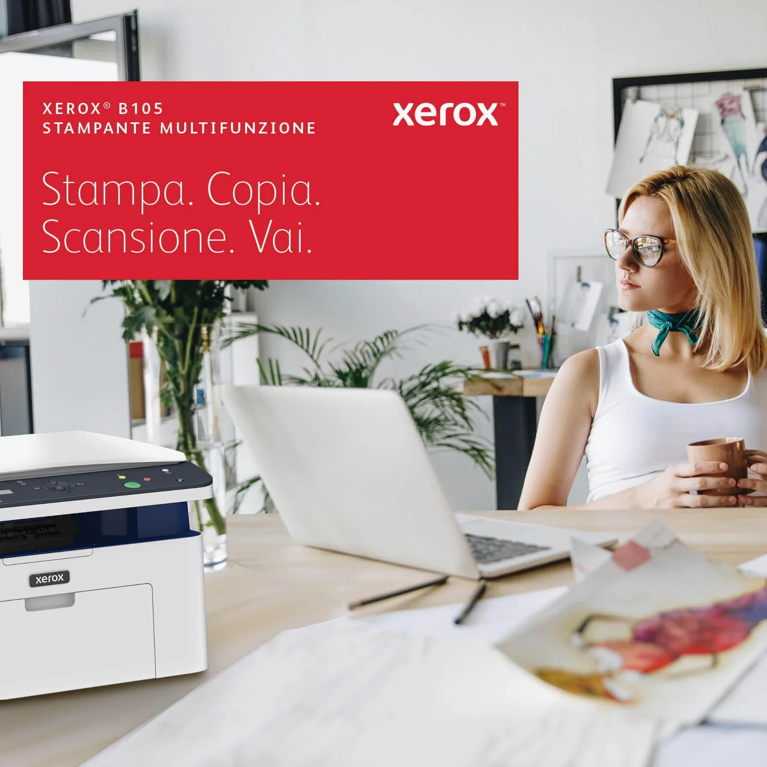 Xerox B105 Stampante Multifunzione Wireless – Laser monocromatica compatta All-in-One, stampa/scansione/copia, A4, ideale per scrivania in home office e piccoli team, compatibile mobili, Wi-Fi, EU