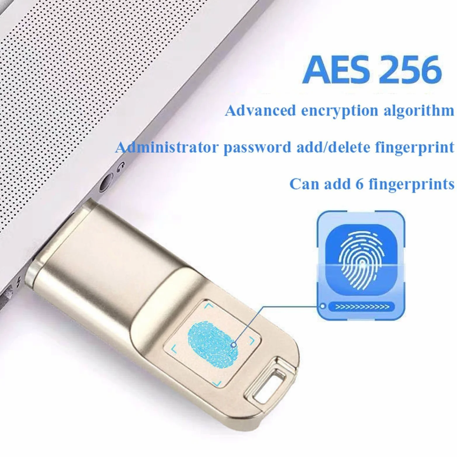 Chiavetta USB 3.0 Con Impronta Digitale,32 Gb/64 Gb/128 Gb/256 Gb, Chiavetta USB Antifurto per Ufficio, Memory Stick Con 10 Id Di Impronte Digitali Consentiti, Per Windows/Mac Os E Android 6.0 64GB