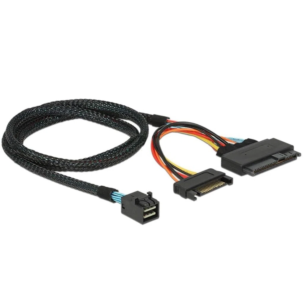 JMT Mini SAS HD SFF-8643 a SAS 8639 con SATA 15P maschio tipo Y cavo server (100 cm)