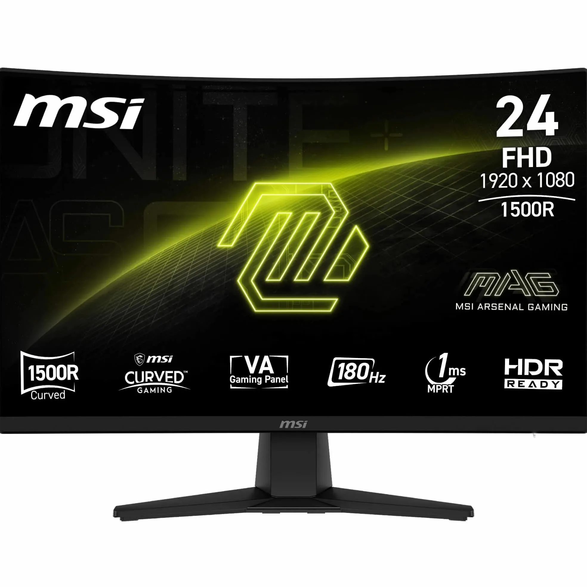 msi MAG 242CA Monitor Gaming 24" FHD 1500R 1920x1080 VA, 180 Hz, 1 ms, HDR Ready, Eye Care, HDMI 2.0b, DP 1.2a, senza cornice, regolabile in inclinazione, compatibile VESA, colore nero