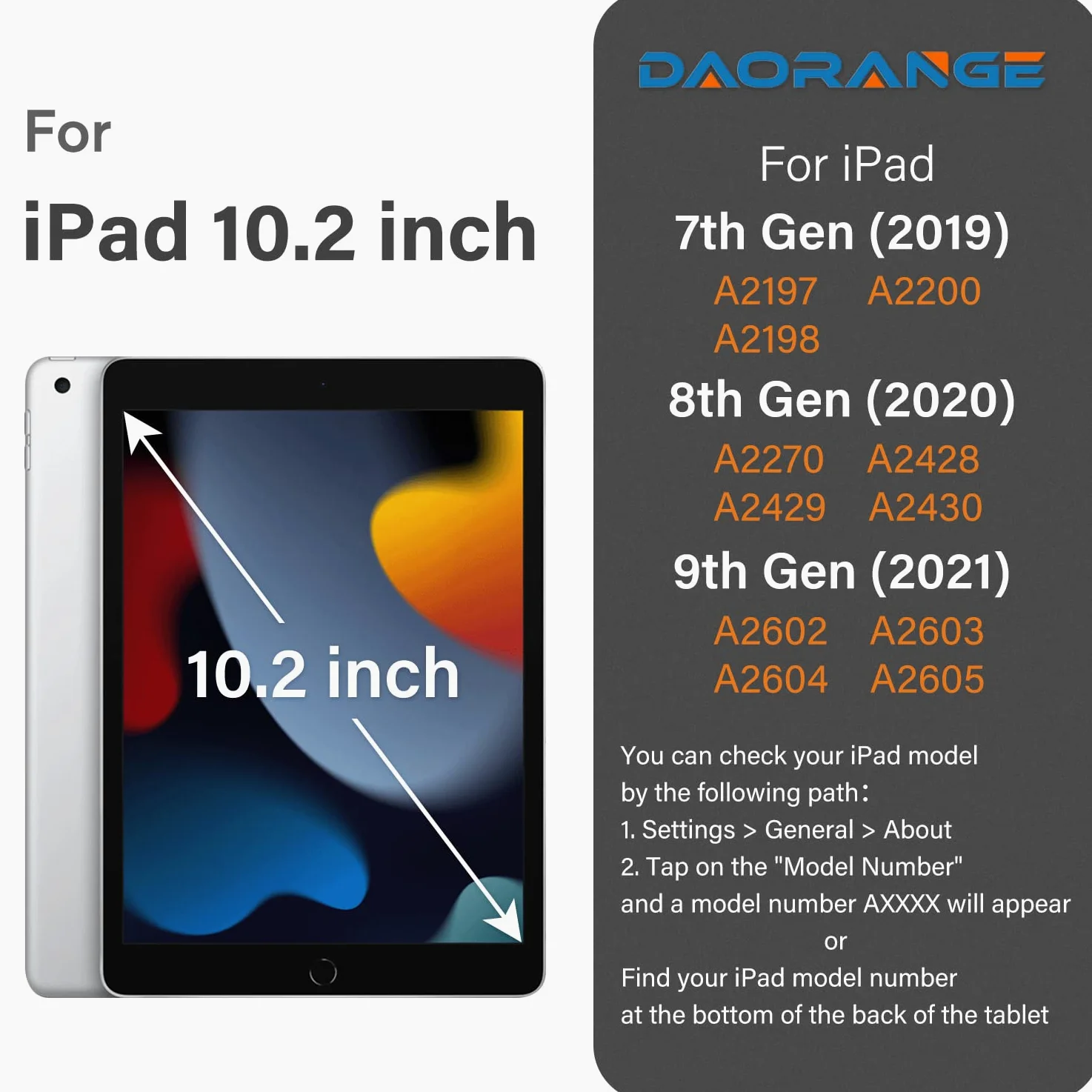 DAORANGE Custodia per iPad 9a/ 8a/ 7a Generazione 10.2 Pollici, Cover in PU-Pelle a Protezione Completa con 7 Angoli Regolabili Magnetico, Tasca per Pencil, Funzione Auto Svegliati/Sonno(Marrone)