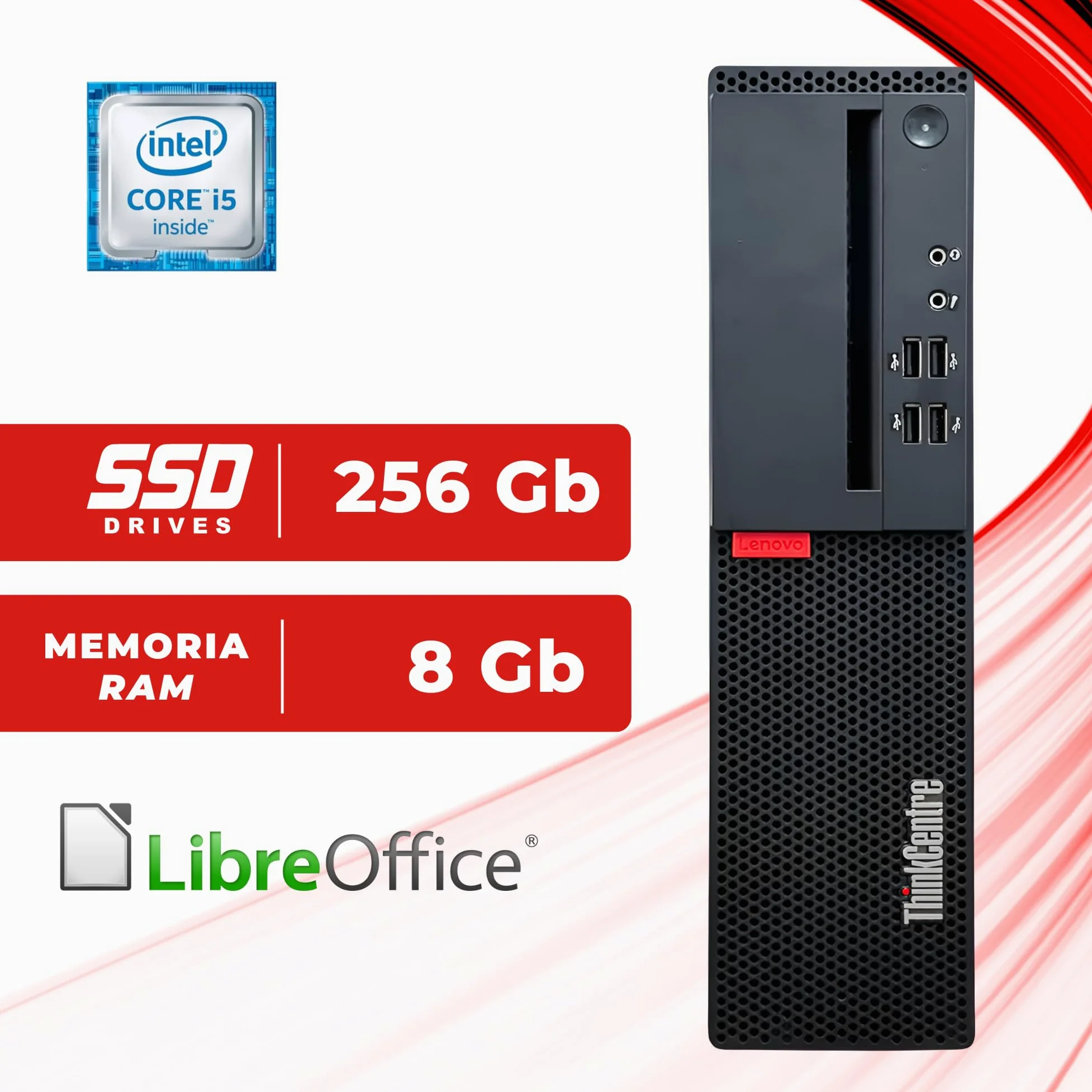 Lenovo ThinkCentre SFF, Pc Desktop Pronto all'uso, Intel i5-6500 4 Core 3.20 GHz, Ram 8Gb SSD 256Gb, Computer Pc Fisso con Libre Office (Ricondizionato)