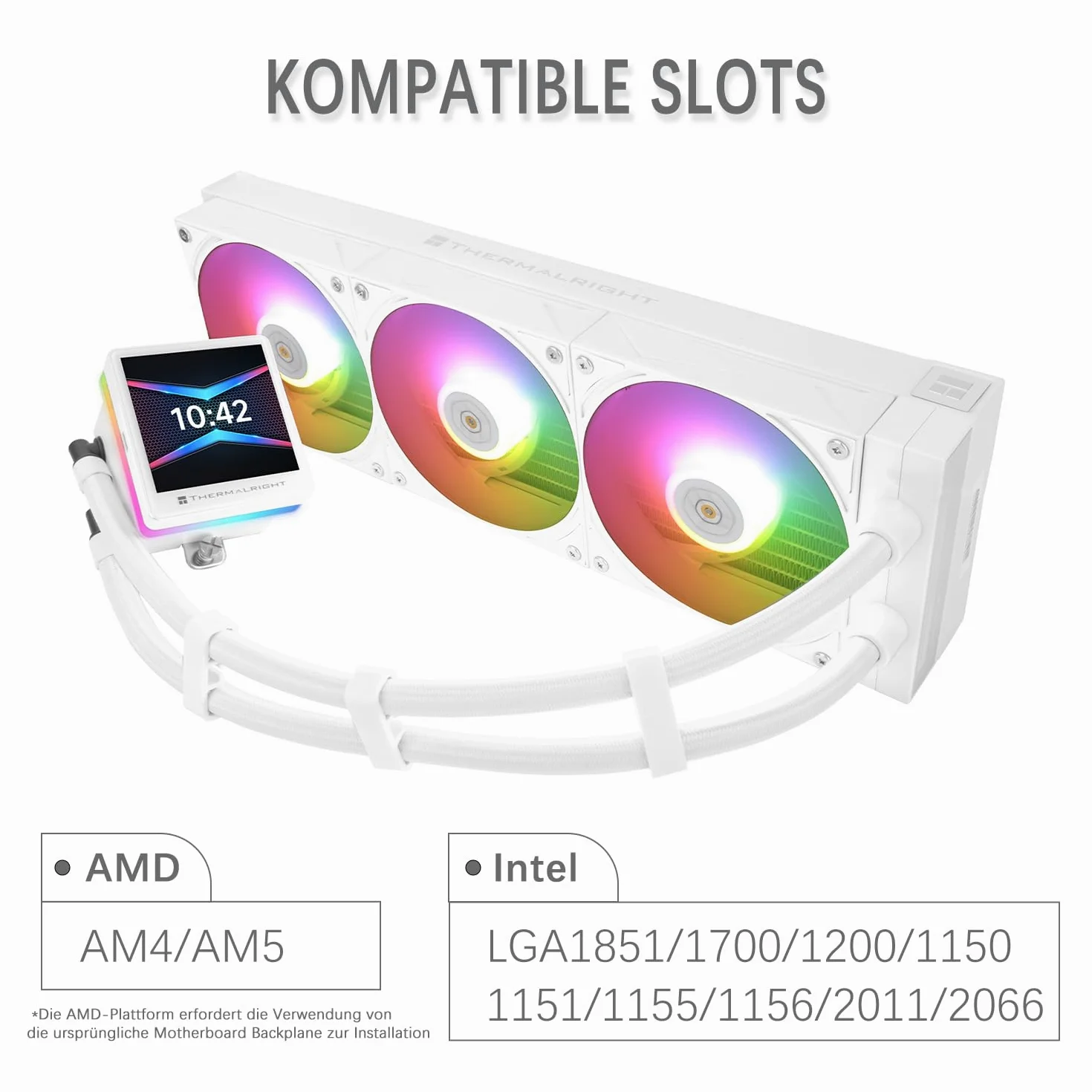 TR-Thermalright Grand Vision 360 ARGB Bianco, ventola di raffreddamento CPU con schermo LCD IPS da 3,4 pollici con risoluzione 480x480, magnete, tema schermo fai-da-te, per AM4/AM5, LGA1851/1700/115x