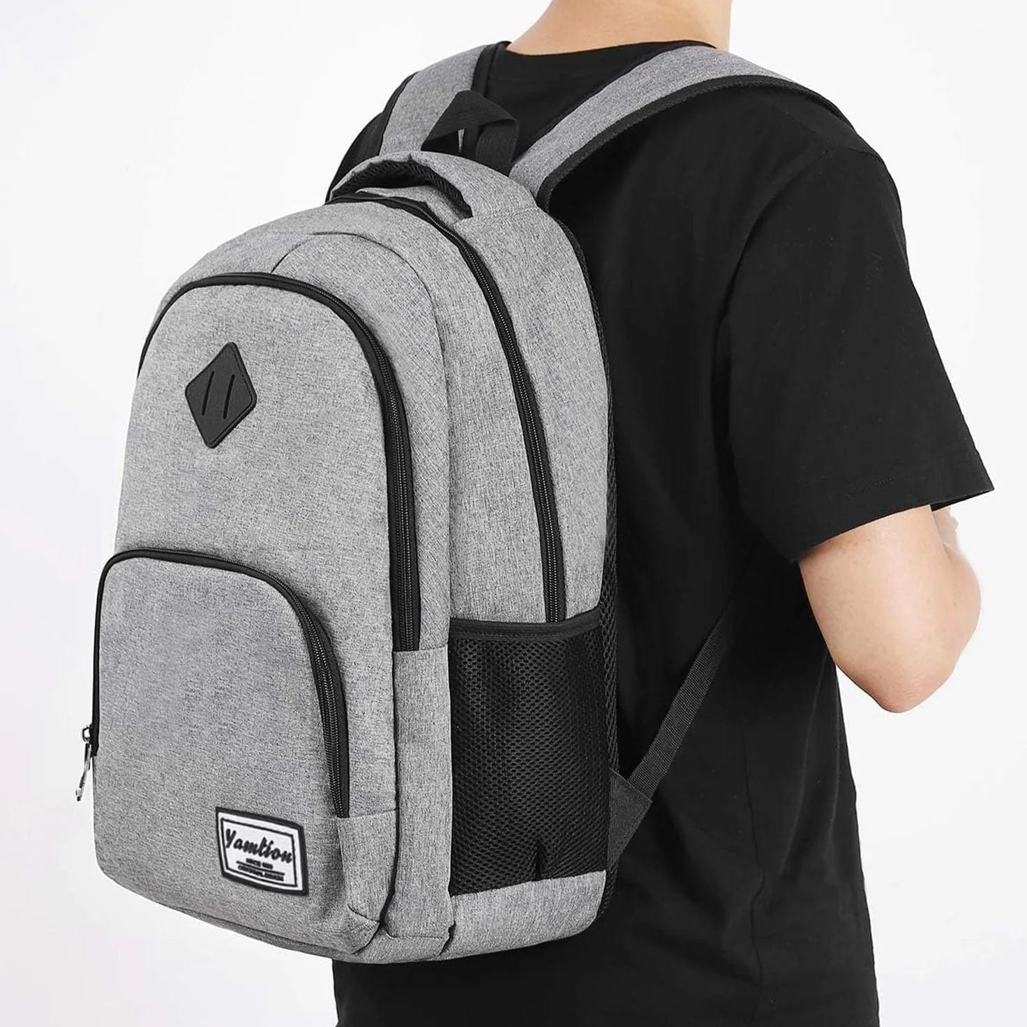 YAMTION - Zaino per uomo e donna, zaino per la scuola, per adolescenti, per laptop da 15,6 pollici (39,5 cm), zaino per computer portatile, con porta di ricarica USB, per lavoro, studio, viaggi