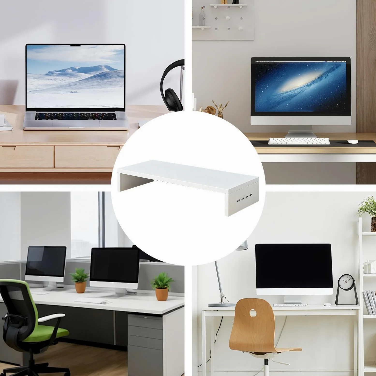 Supporto per schermo per desktop | Supporto rialzato con 4 | porte USB | Stoccaggio Sambuco per computer portatile e stazione di lavoro - per accessori digitali per tastiera elettronica