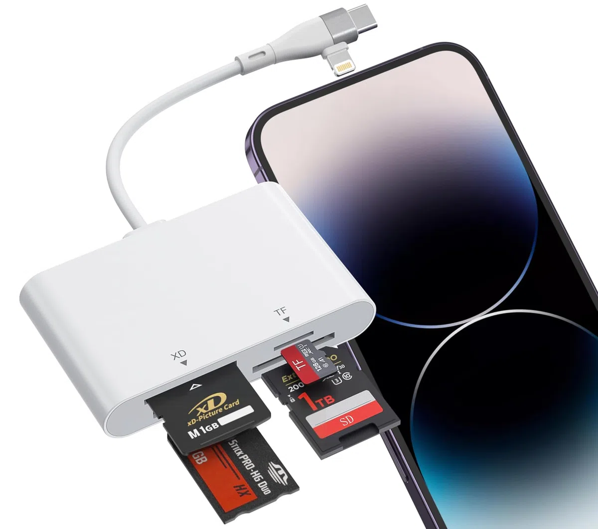 Memory Stick Pro Duo Adattatore USB C/Lightning, Lettore di Schede SD/MicroSD/MS/xD 4 in 1 per Sony Cybershot SD Card, Lettore Memory Stick Pro Duo per iPhone17/16/14/Macbook/iPad/PC/Laptop/Windows