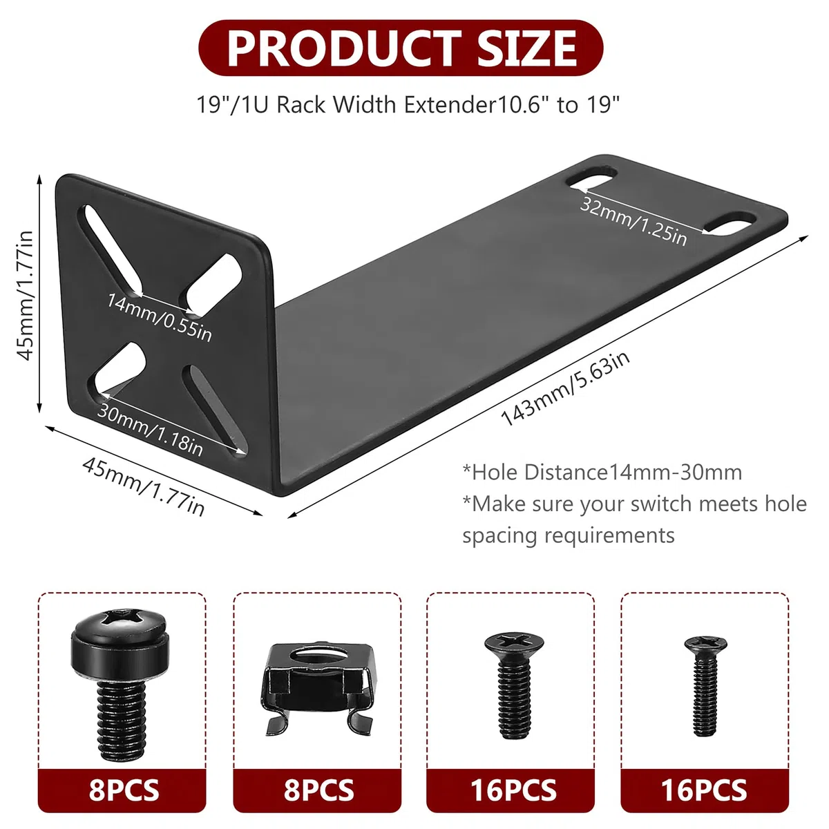 Kit di Montaggio su Rack Regolabile da 14-30 mm, Attacchi Rack da 19 Pollici, Montaggio Switch Compatibili con Netgear TRENDnet Cisco D-Link HP, per Dispositivi da 7,9" di Larghezza a 19" (143 mm)
