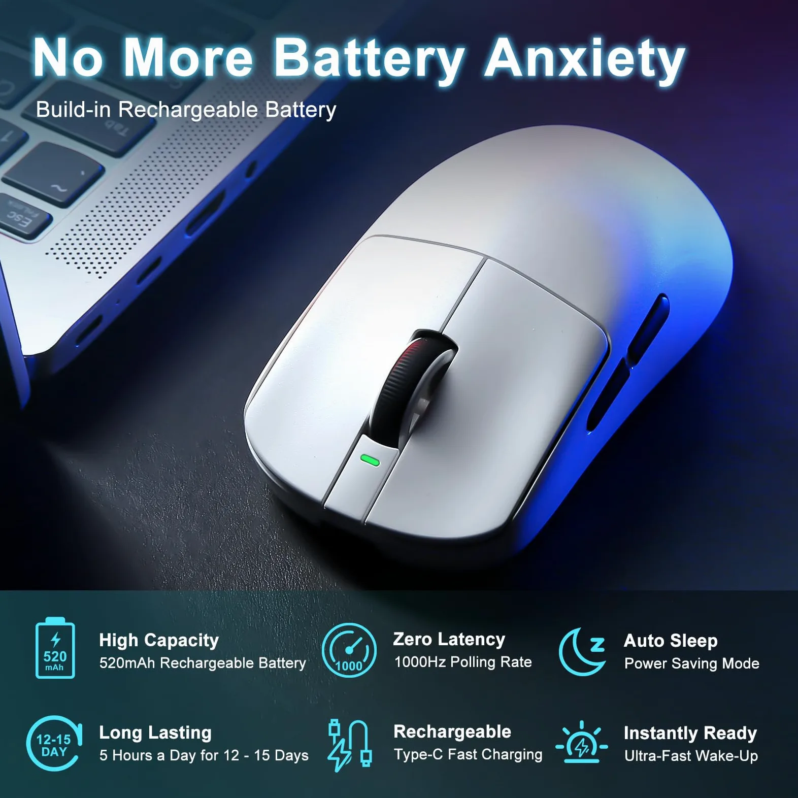R1 SE+ Mouse da gioco wireless, 18000 DPI, sensore PAW3395SE ad alta precisione, leggero 55 g, tre modalità di connessione, mouse ergonomico programmabile, adatto per laptop/PC/Mac (bianco)