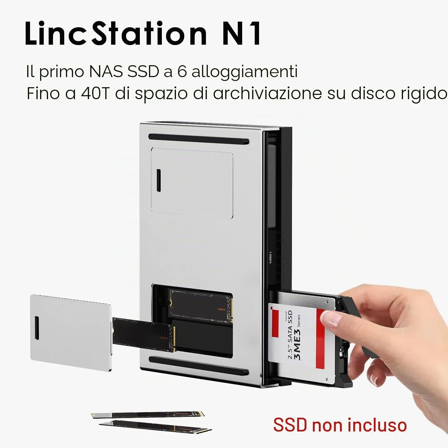 LincStation N1 6 Bay NAS Archiviazione Supporto 6x8TB SSD NAS Network Attached Storage con Licenza di Sistema Unraid Home Server Cloud Storage Device Leggero/Silenzioso/Portatile (Senza Disco) (ND)