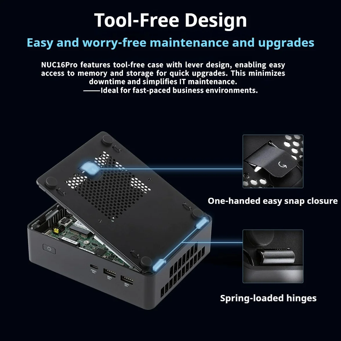 NUC 16 Pro Mini PC: Intel Core Ultra 7 356H, Intel Arc Graphics, 128GB DDR5 Support, Dual M.2 PCIe SSD, Quad 4K Display,Dual 2.5G LAN,Wi-Fi 7, Nero, per Business & Content Creation(sistema Barebone)