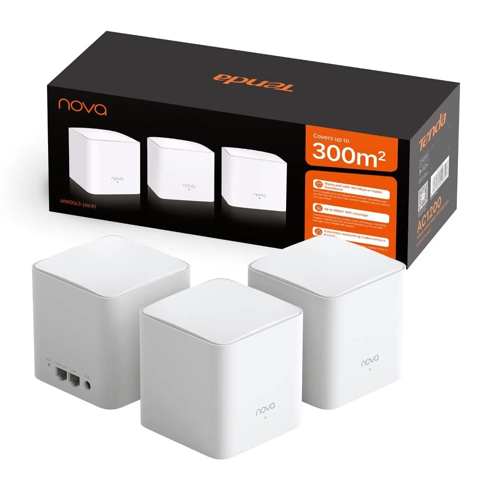 Tenda Nova MW5G Sistema WiFi Mesh, Dual Band AC1200 con Copertura Fino a 350 ㎡, 2 Porte Gigabit Ethernet, Soluzione WiFi Ideale per Casa Grandi con Muro Spesso, Confezione da 3 Pezzi
