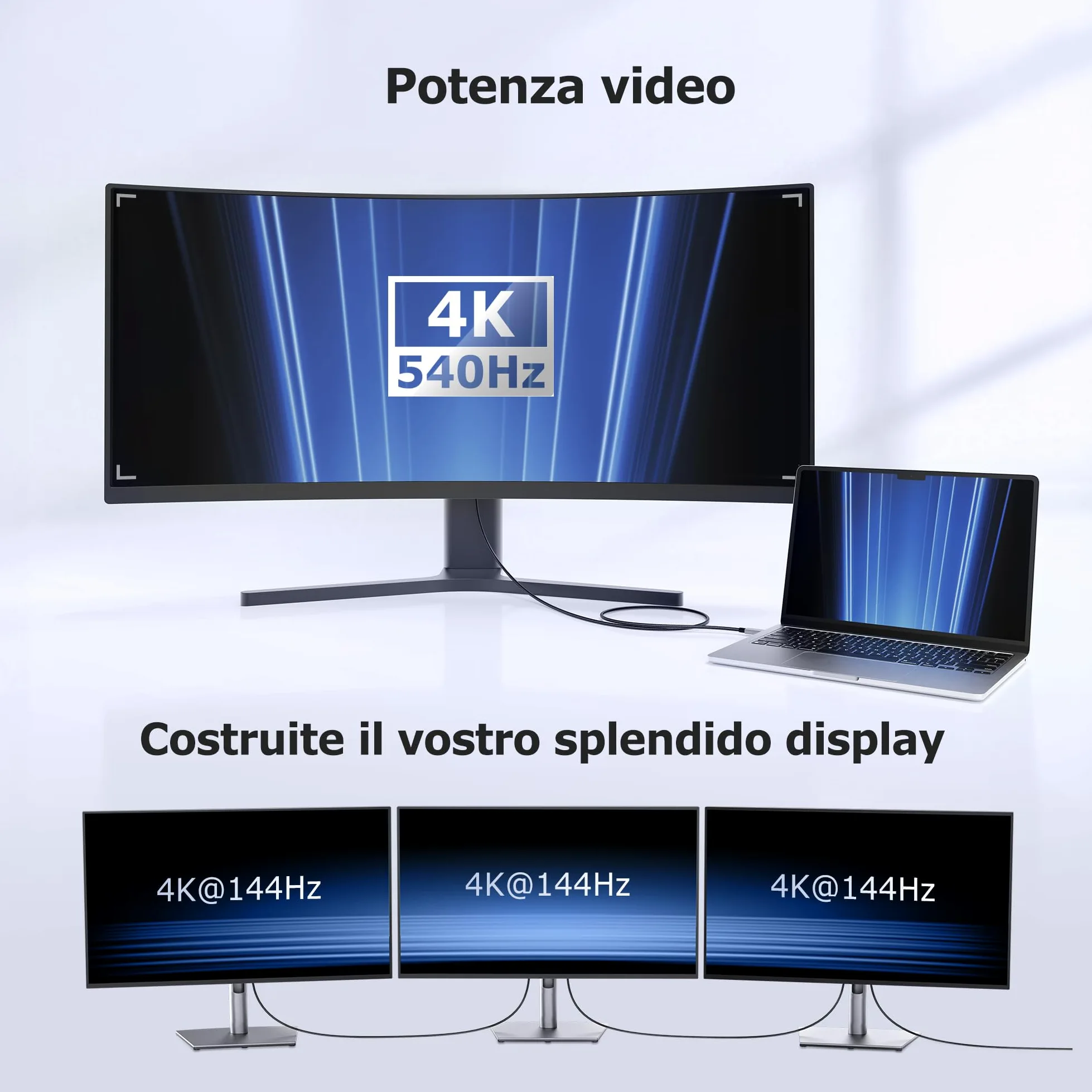 Cable Matters [Certificato Intel] Cavo Thunderbolt 5 intrecciato da 80 Gbps con aumento della larghezza di banda fino a 120 Gbps e ricarica da 240W - 1m, compatibile con Thunderbolt 4/3, USB4 e USB-C