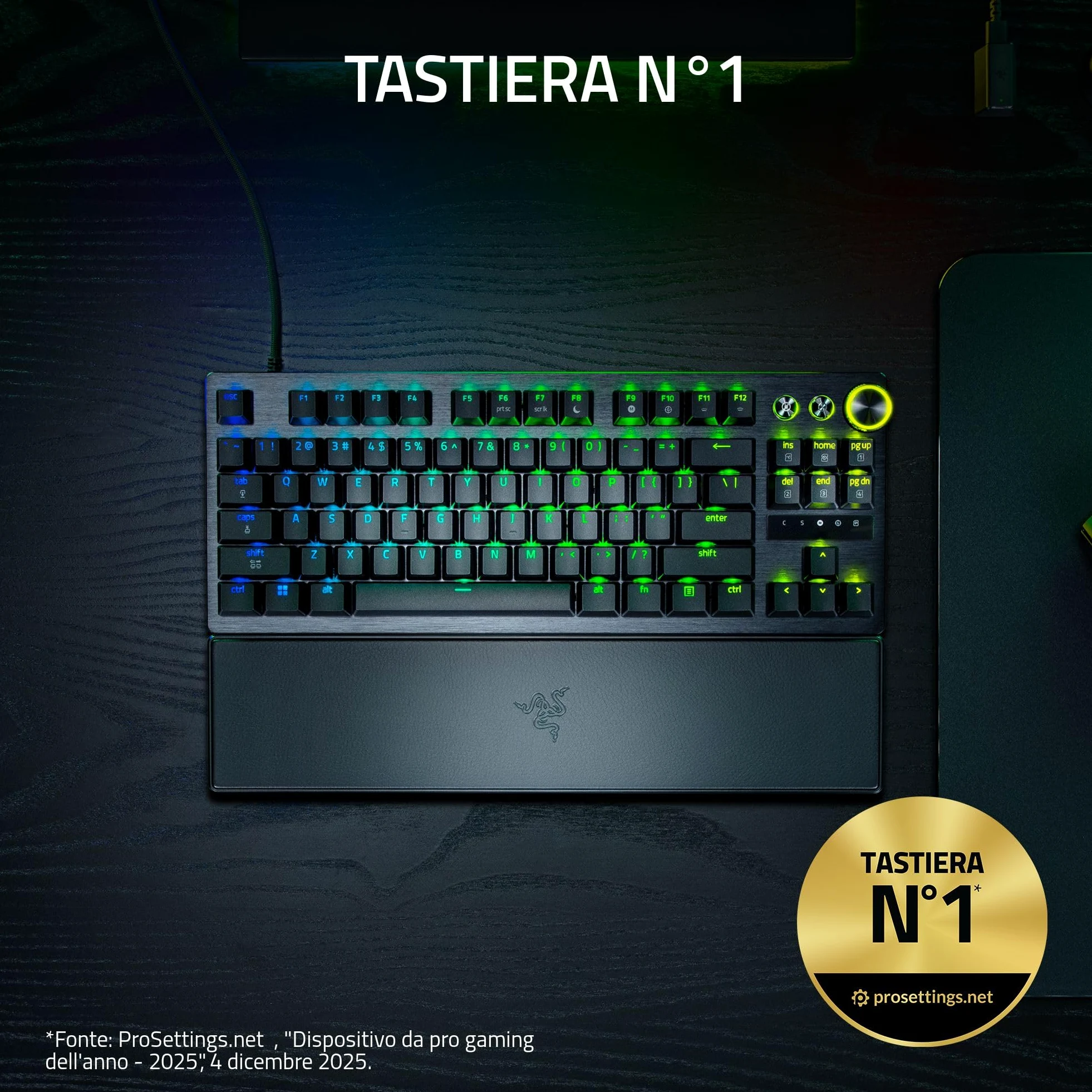 Razer Huntsman V3 Pro Tenkeyless 8KHz - TKL PC Tastiera meccanica da gioco - 8KHz HyperPolling - Switch ottici analogici - regolabile 0,1-4,0mm - Snap Tap - Rapid Trigger - QWERTY US Layout | Nero