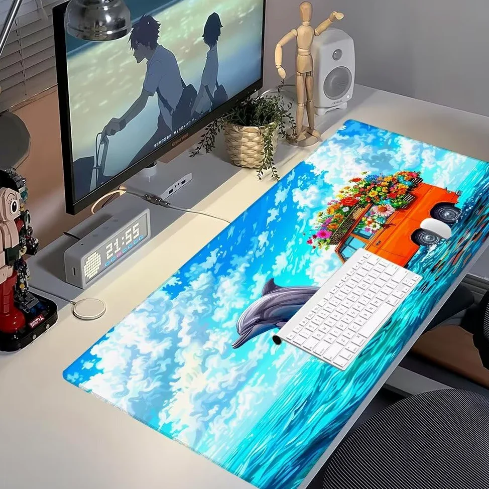 Blu Tappetino Mouse XXL 1000x500x3mm, Gaming Tappetino Mouse Delfino Mousepad con Base in Impermeabile Gomma Antiscivolo per Tastiera Computer Ufficio Idea Regalo Festa del Papà e Compleanno X-786