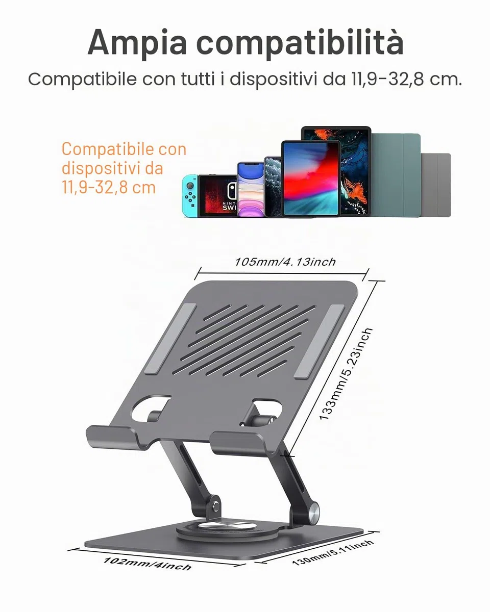 JOIOT Supporto Tablet Supporto iPad Regolabile Supporto Pieghevole in Alluminio Tablet e telefoni Compatibile Con iPad Pro Air Mini 6 Phone 14 Galaxy Tab A8 Superfici Fino a 12.9 Pollici Nero