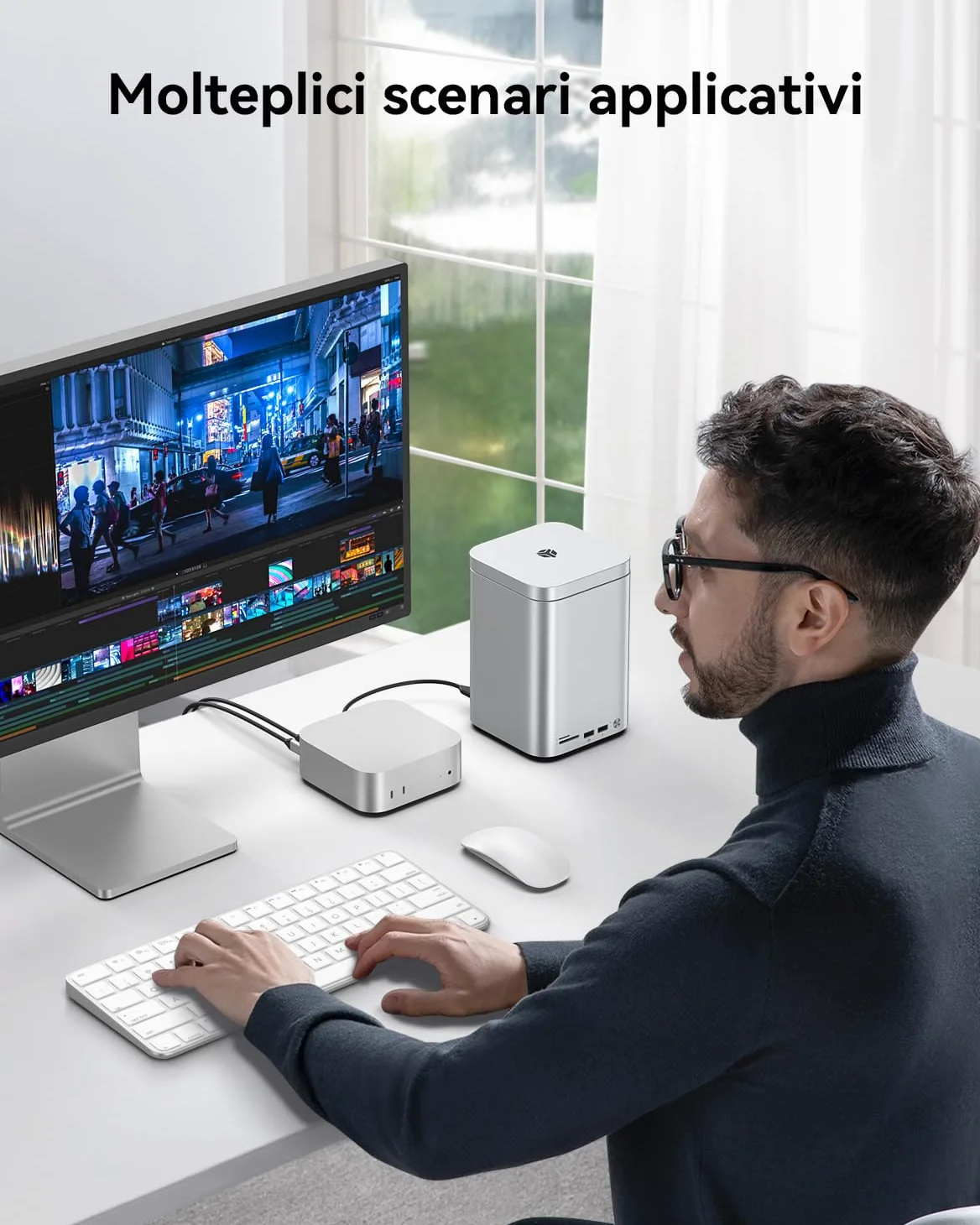 Yottamaster 2 Bay 10Gbps RAID Case per Disco Rigido, USB-C 10Gbps per 2,5"/3,5" SATA HDD/SSD + M.2 NVMe/SATA, Fino a 56TB, Hub USB, Lettore SD/TF, Case in Alluminio con Ventola (Senza Disco)