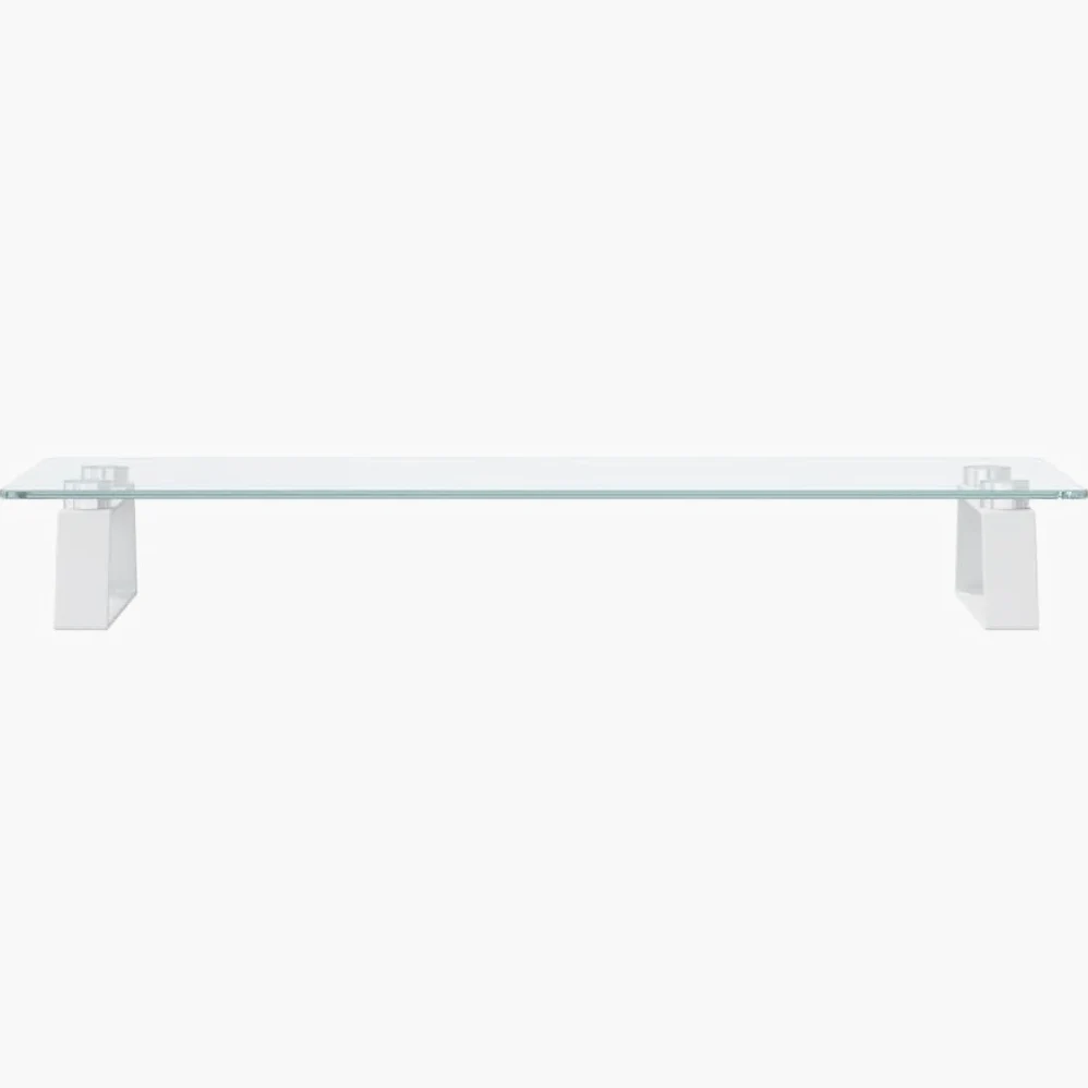 Mangloder Supporto Monitor Bianco 60x20x8cm in Vetro Temperato e Metallo, Supporto Schermo Ergonomico con Spazio per Scrivania, Postazione di Lavoro, Home Office, Accessori da Ufficio e Gestione Cavi