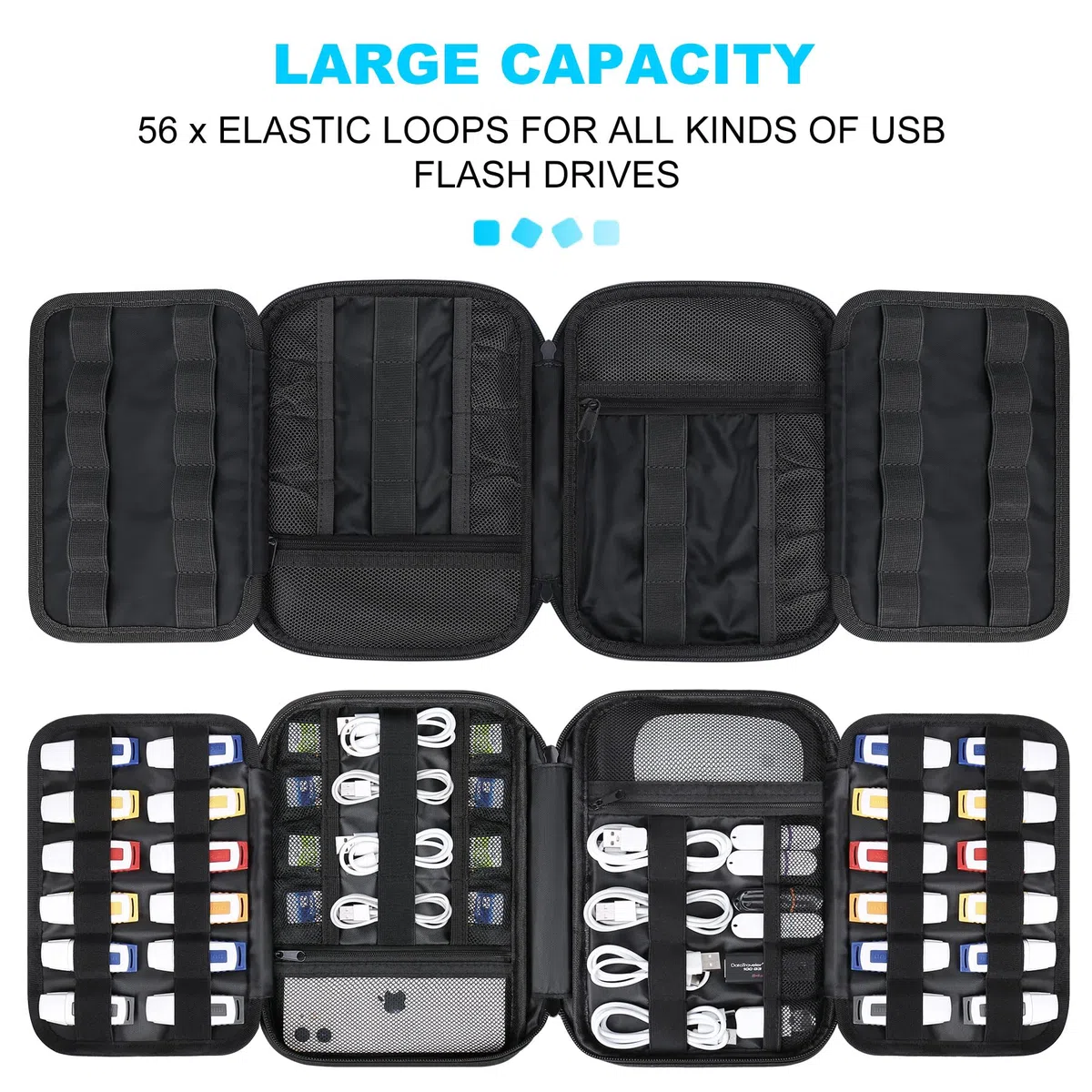 Lacdo USB Flash Drive Case Thumb Drive Holder Case Organizer Portable Electronic Accessories Storage Bag per SanDisk/SamData/Samsung USB Flash Drives Jump Drive Memory Stick, SD Card, Cavi, Nero