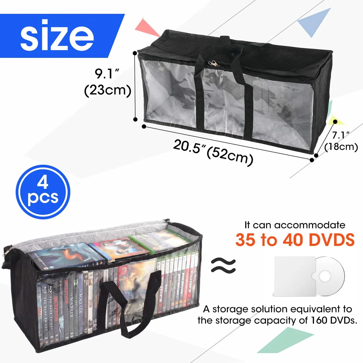 4 Pezzi Borse Porta Dvd, Grande capacità Conservazione Dvd in PVC Trasparente, capacità Borse di Archiviazione per Trasporto per CD, Album, Libri