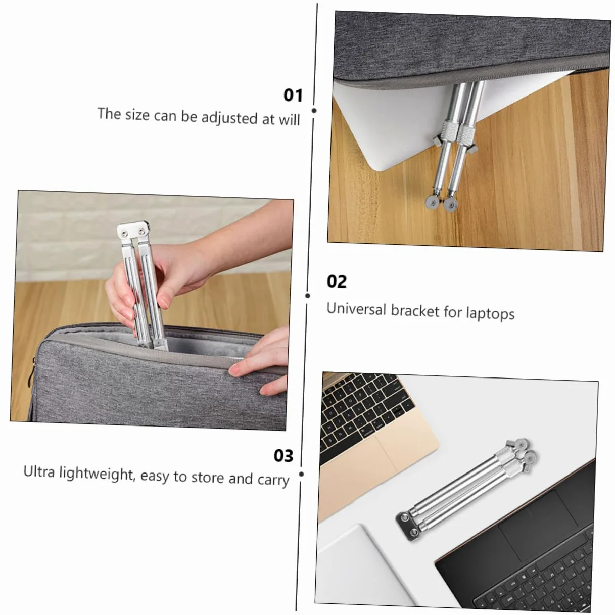 Supporto per Laptop Stabile Argento Struttura Triangolare Portatile senza Vibrazioni Regolabile in Lega di Alluminio e Fondo Traforato per Raffreddamento Durante la Digitazione