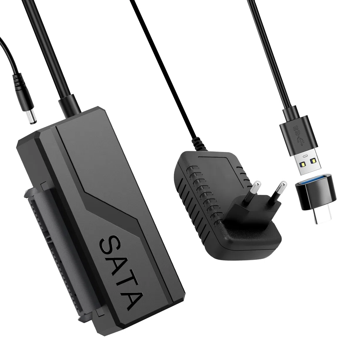 6Gbps Adattatore USB 3.0 a SATA, Convertitore e Esterno USB 3.0 a SATA per Dischi Rigidi HDD/SSD da 2,5“/3,5” e Lettori OtticiSATA Con Alimentatore 12V/2A, UASP, per Windows/MacOS/Linux