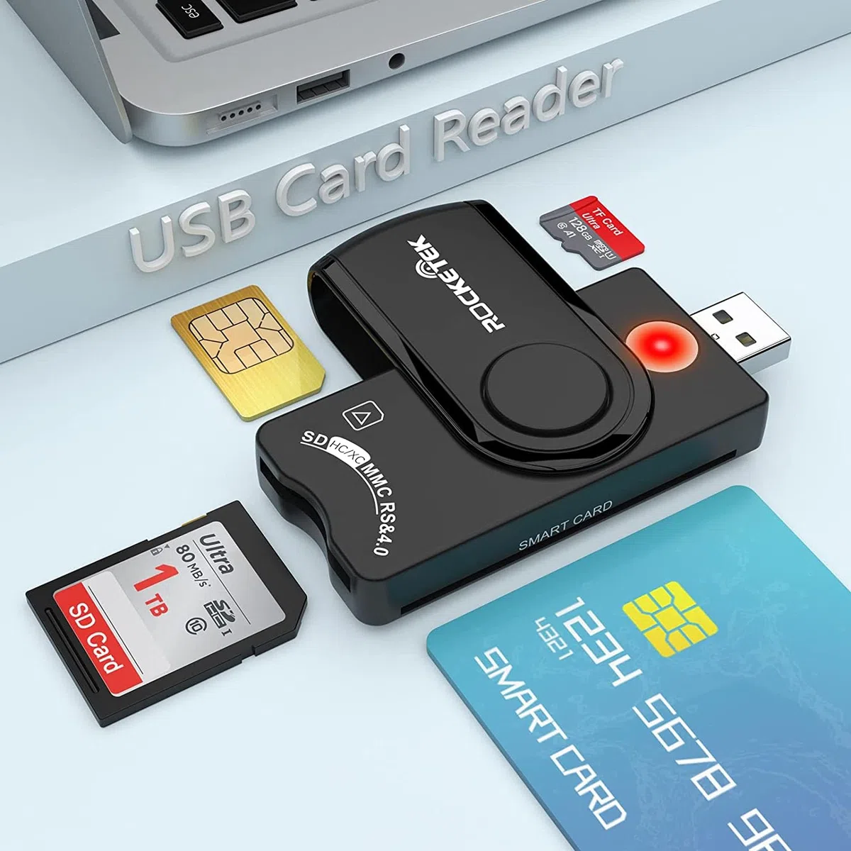 Lettore Smart Card Firma Digitale 4 in 1 USB Lettore di SD per SD/SDXC/SDHC/Micro SD/TF/MS/MMC/UHS-1/SIM Card Tessera Sanitaria,cns carta nazionale dei servizi, attivazione spid,CAC Dod