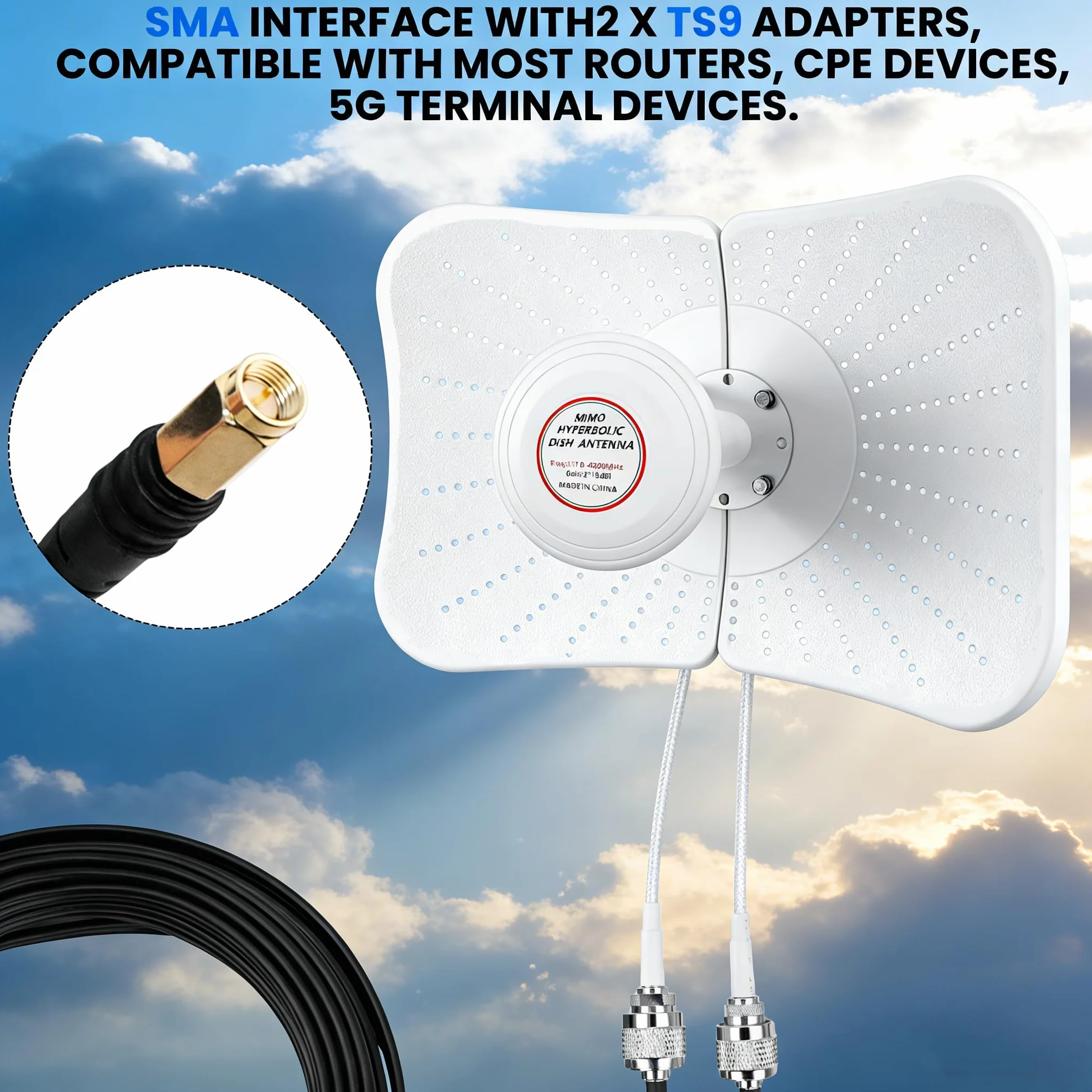 Antenna 4G LTE 5G per esterno, antenna direzionale MIMO | 600-6000 MHz | fino a 22 dB | 2 x 10 m, rinforzo compatibile router esterno 2 x TS9