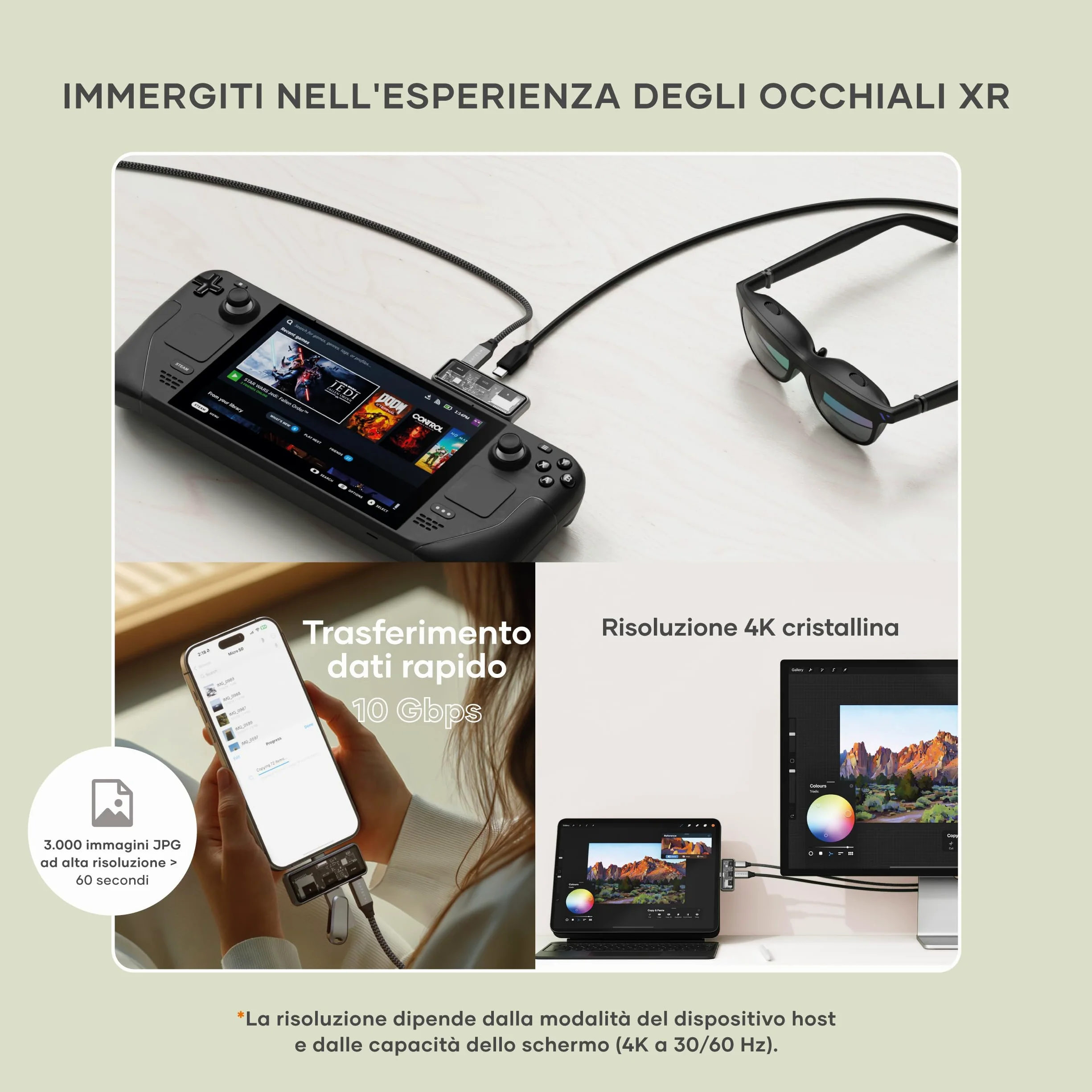 SATECHI Mobile Hub USB C 3 in 1 con Lettore MicroSD, HDMI, 100W, 10Gbps | Lettore di schede microSD, video 4K@60Hz, adattatore portatile per iPhone, iPad, Nintendo Switch e altro