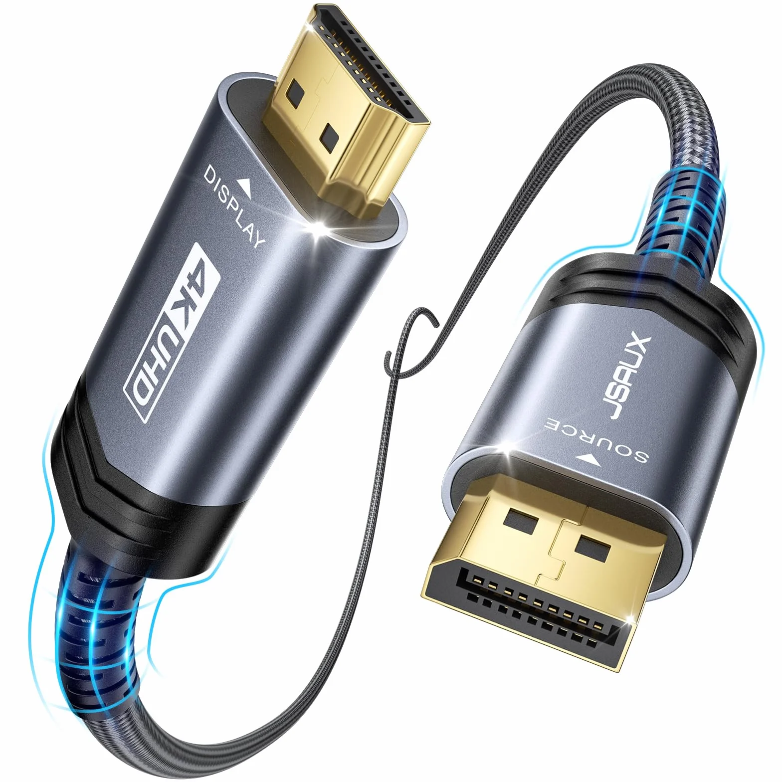 JSAUX Cavo da DisplayPort a HDMI 4K da 3 m, UHD 2K a 120 Hz, 4K @ 30, unidirezionale DP (maschio) a HDMI (maschio) con audio e video, compatibile con monitor/proiettore/HDTV, Lenovo, Dell, HP, grigio